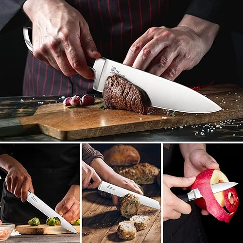 Miniatura 6 de E-far - Juego de cuchillos de cocina juego de cuchillos de acero inoxidable forjado de alto carbono de 17 piezas incluye un afilador de cuchillos