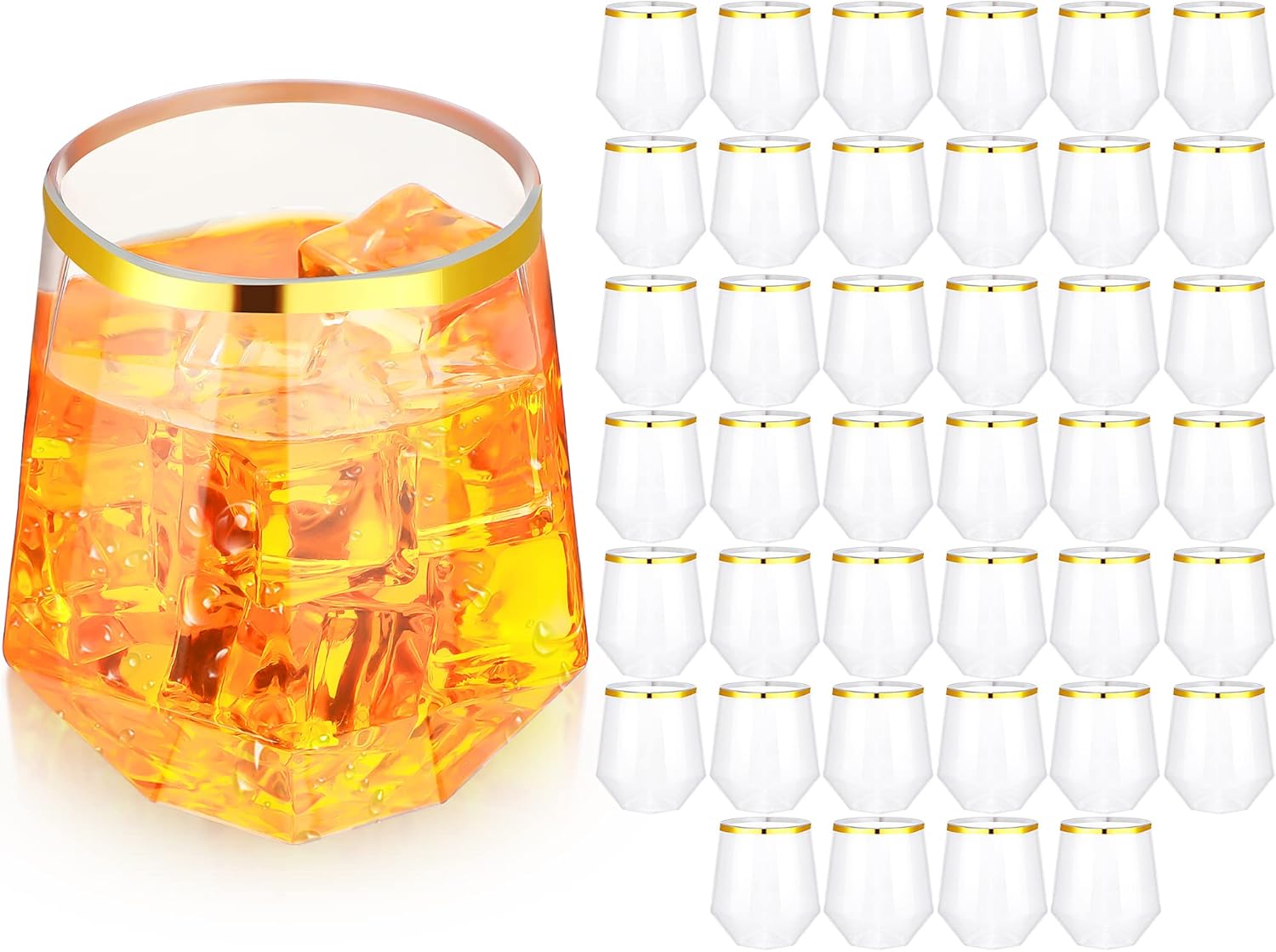 Nuogo 40 Pack Diamond Shaped Plastic Stemless Wine Glasses