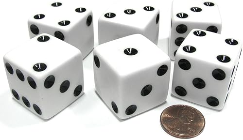 Miniatura 2 de Juego de 6 dados gigantes opacos grandes D6 de 0.984 in, color blanco con pipa negra por Koplow Games
