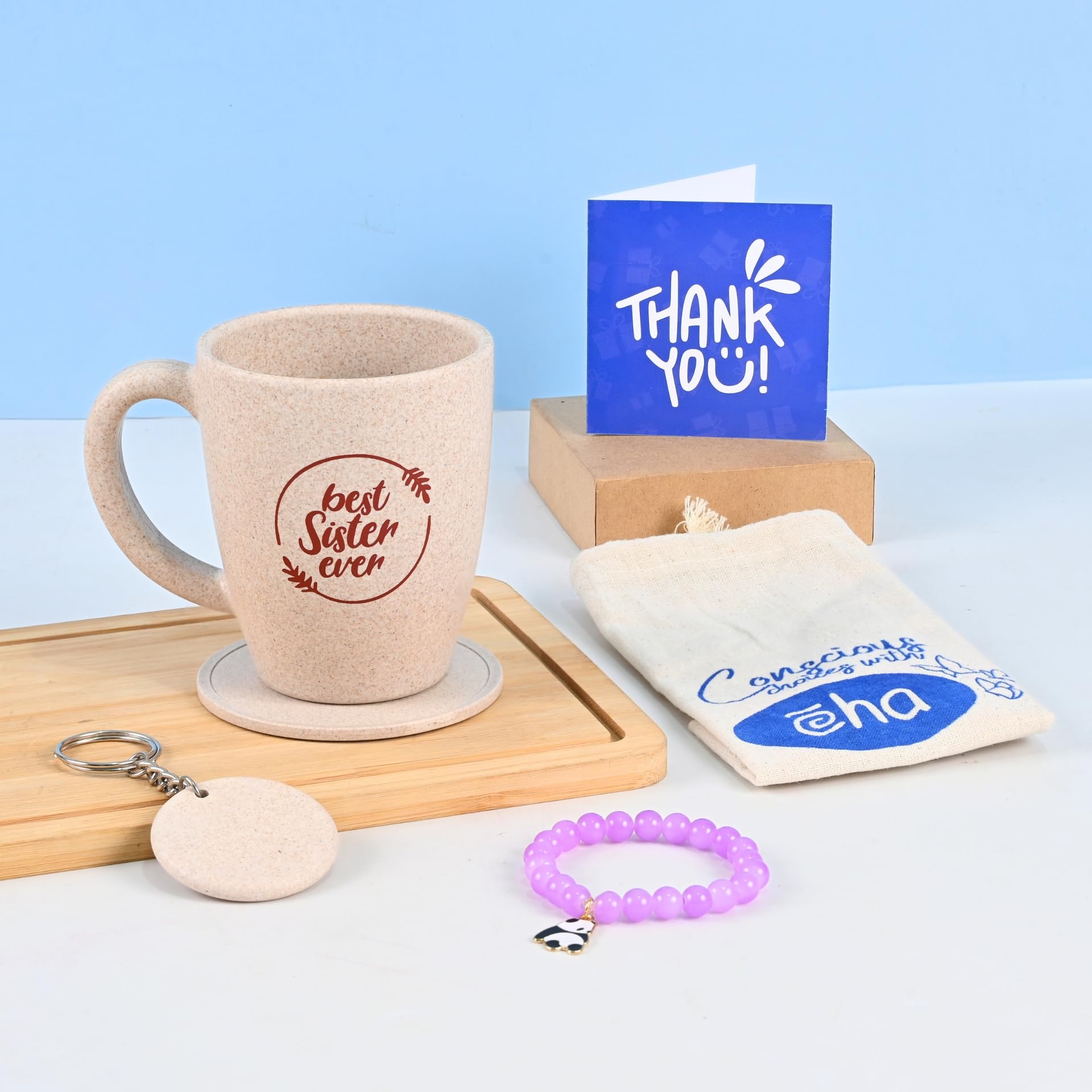 Eha Earth Friendly Return Gift for Sister Made with Rice Husk | Set of 1 | Rakhi Gift for Sister | Printed Mug & Bracelet | Rakhi Hamper | Gift for Rakshabandhan discount deal