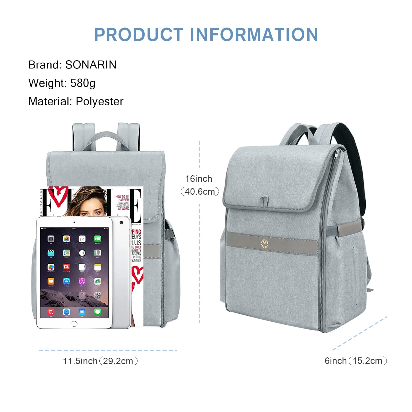 SONARIN Zaino Fasciatoio e Materassino Fasciatoio,2-in-1 Leggera Borsa Fasciatoio da Viaggio Fasciatoio per Bambino Borsa per Pannolini Zaino Mamma Impermeabile con Ganci per Passeggino(Grigio)
