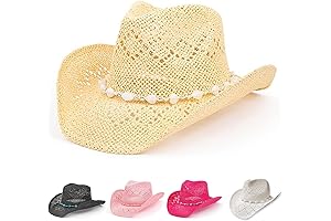 Lady's Straw Cowboy Hat with Beaded Trim and Adjustable Brim