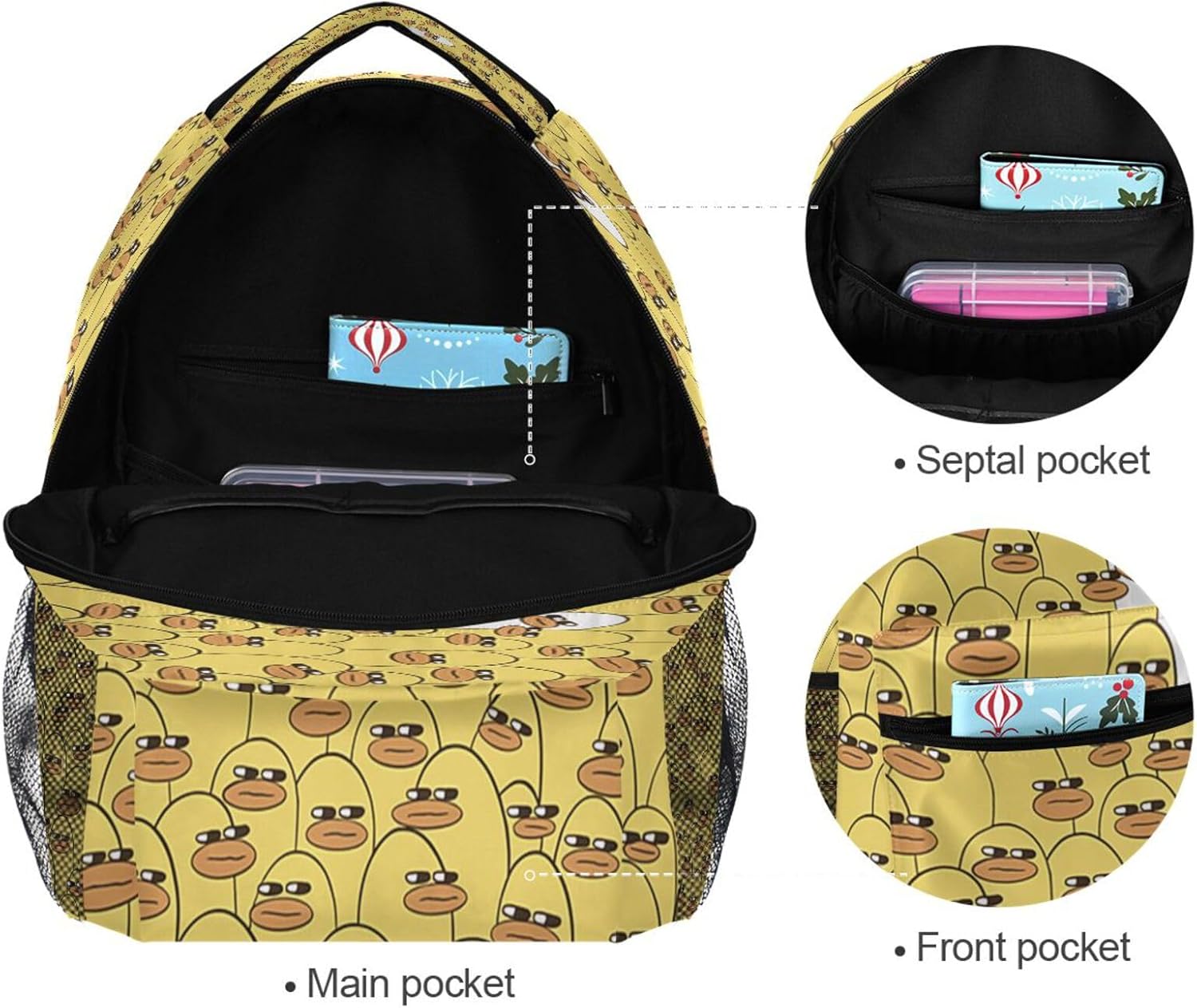 Funny Ducks Backpacks for Kids Teens School Bookbags for Elementary Middle High School Students Back Pack Laptop Daypack for Girls Boys Age 4-18 Years