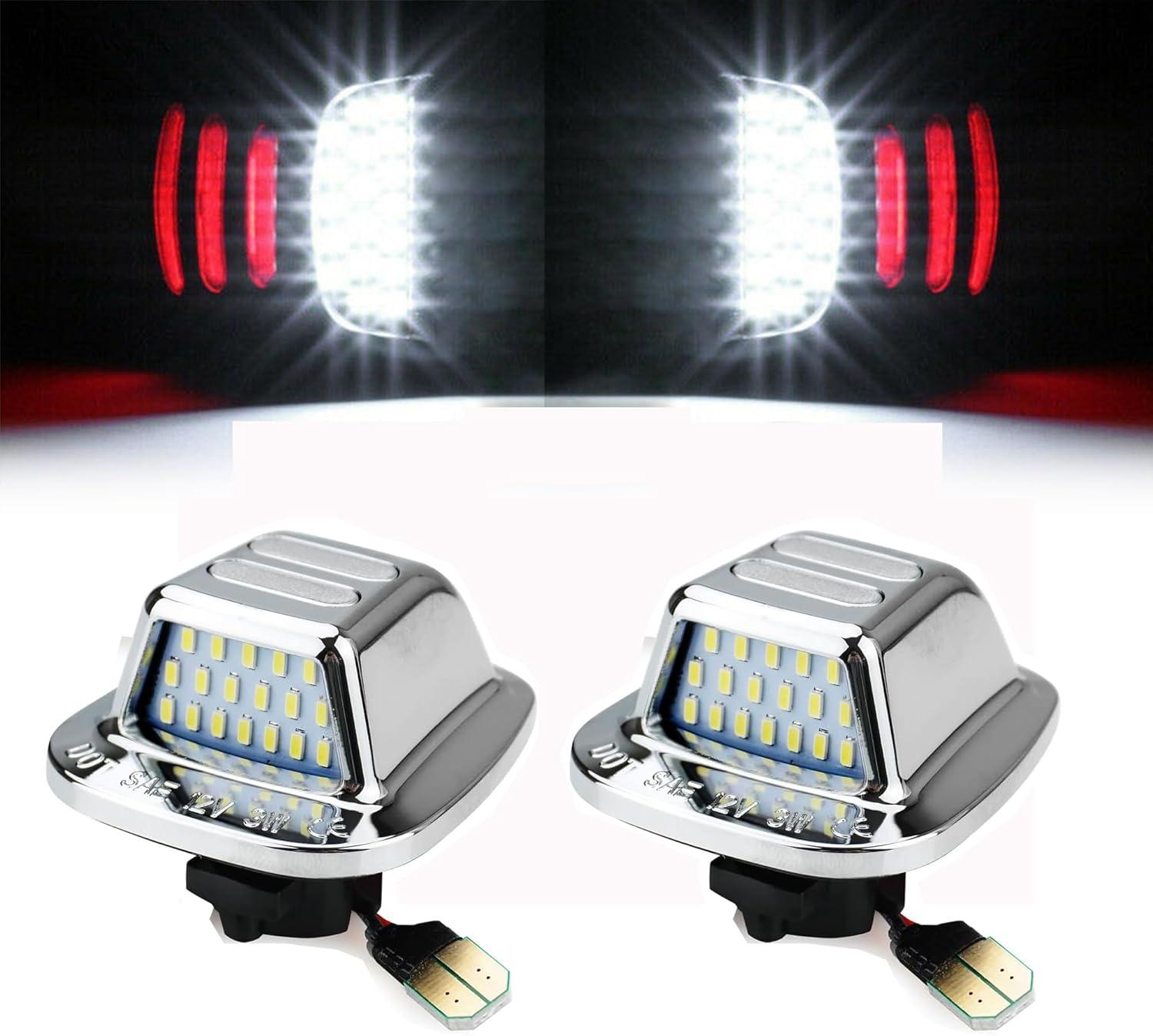 Leesoot 2 Pcs Error Free Red & White LED License Plate Light Compatible with 1985-2000 Chevy C1500 K1500 Silverado Sierra Pickup Tahoe Yukon Blazer S10 Sonoma S15 Chrome Housing Lamp