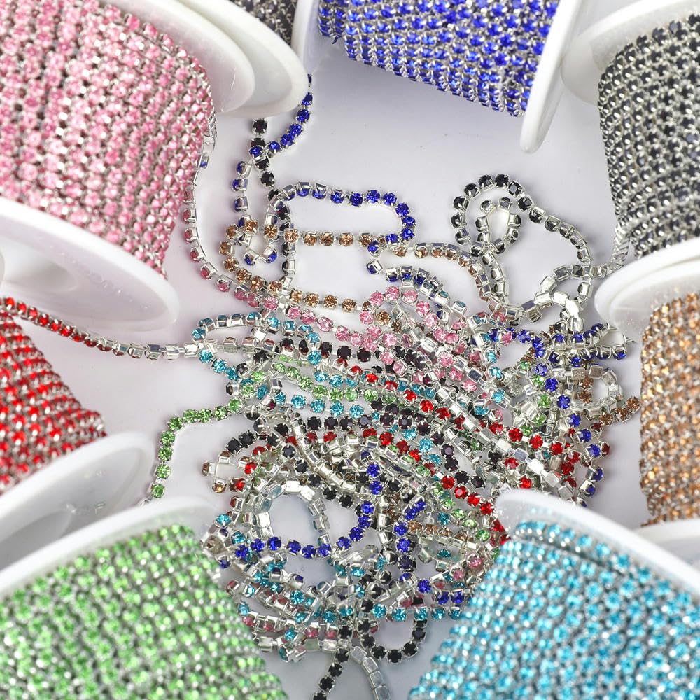 1Yard 10Yards/Roll SS6-SS18 Cristal Strass Chaîne À Coudre Strass À Coller Garniture Coupe Chaîne Pour vêtements DIY chaîne Accessoires-base en argent clair, ss18-4.4mm, 1 Yard - pack