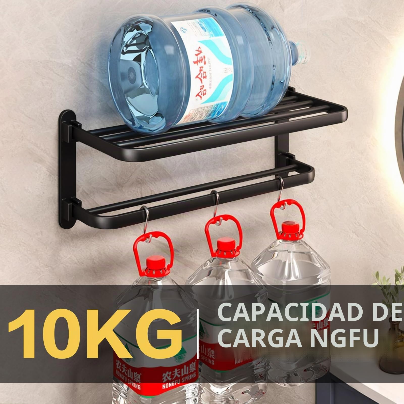 Toalleros de baño sin Taladro,Toallero de Pared para Colgar en la Pared Adhesivo,Toalleros de baño, Aluminio, Negro, 58cm