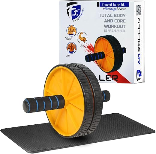 FirstFit Double Wheel Ab Roller with Non-Slip Handles &amp; Knee Mat, Ab Wheel Exercise Equipment for Men and Women Workout - ...