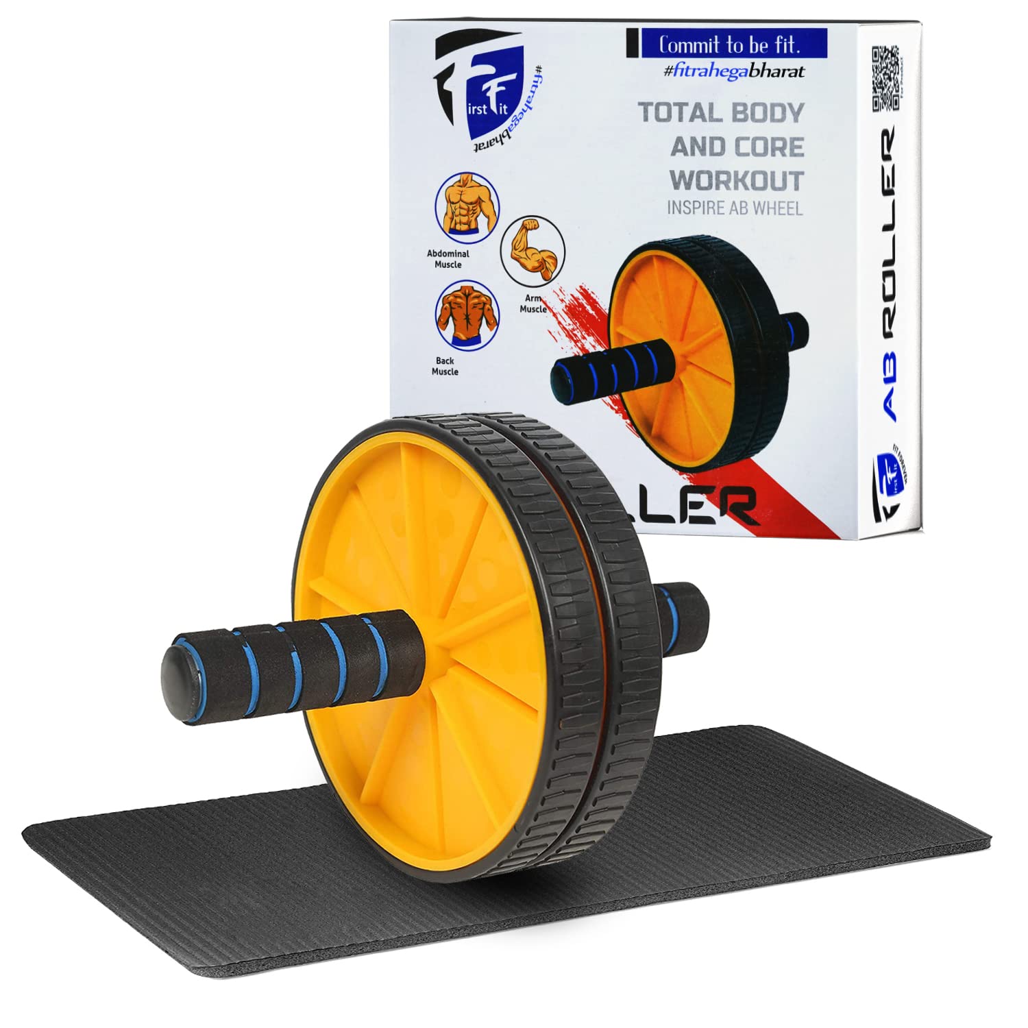 FirstFit Double Wheel Ab Roller with Non-Slip Handles & Knee Mat, Ab Wheel Exercise Equipment for Men and Women Workout - ...
