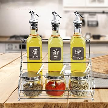 Amazon 調味料入れ お店 家庭 キッチン用 ラック付き おしゃれ スパイス ガラス 塩砂糖入れ 調味料容器 調味料ボトル 調味料ケース 瓶 トレー 6個セット Homemall 塩 コショウ入れ 通販