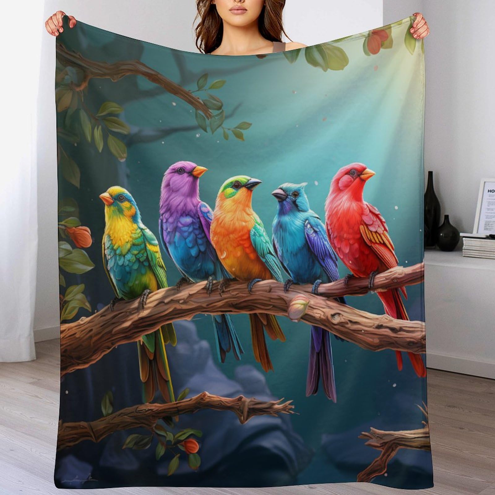 Plaid couverture oiseau mignon en flannel polaire 140x180cm