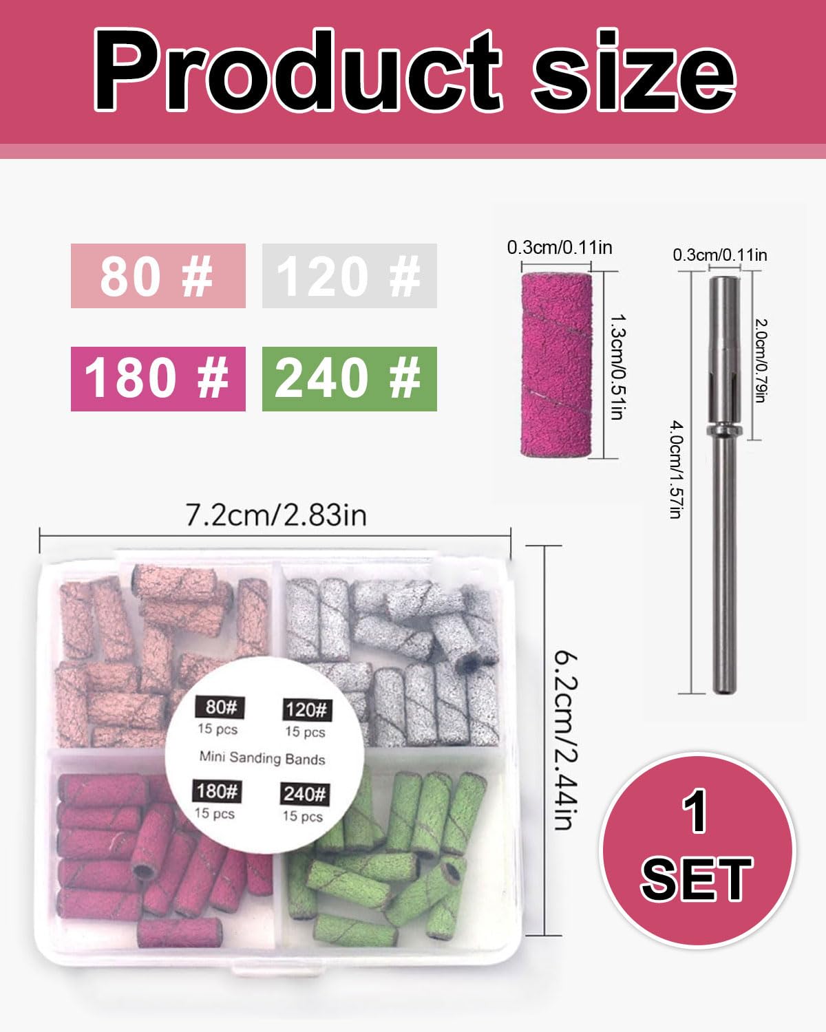 Fresa per Unghie,60 Pcs Abrasivi Fresa Unghie Professionale con 1 Punte,Granulometria 80/120/180/240,Accessoriunghie per Manicure e Pedicure(4 Colori B)