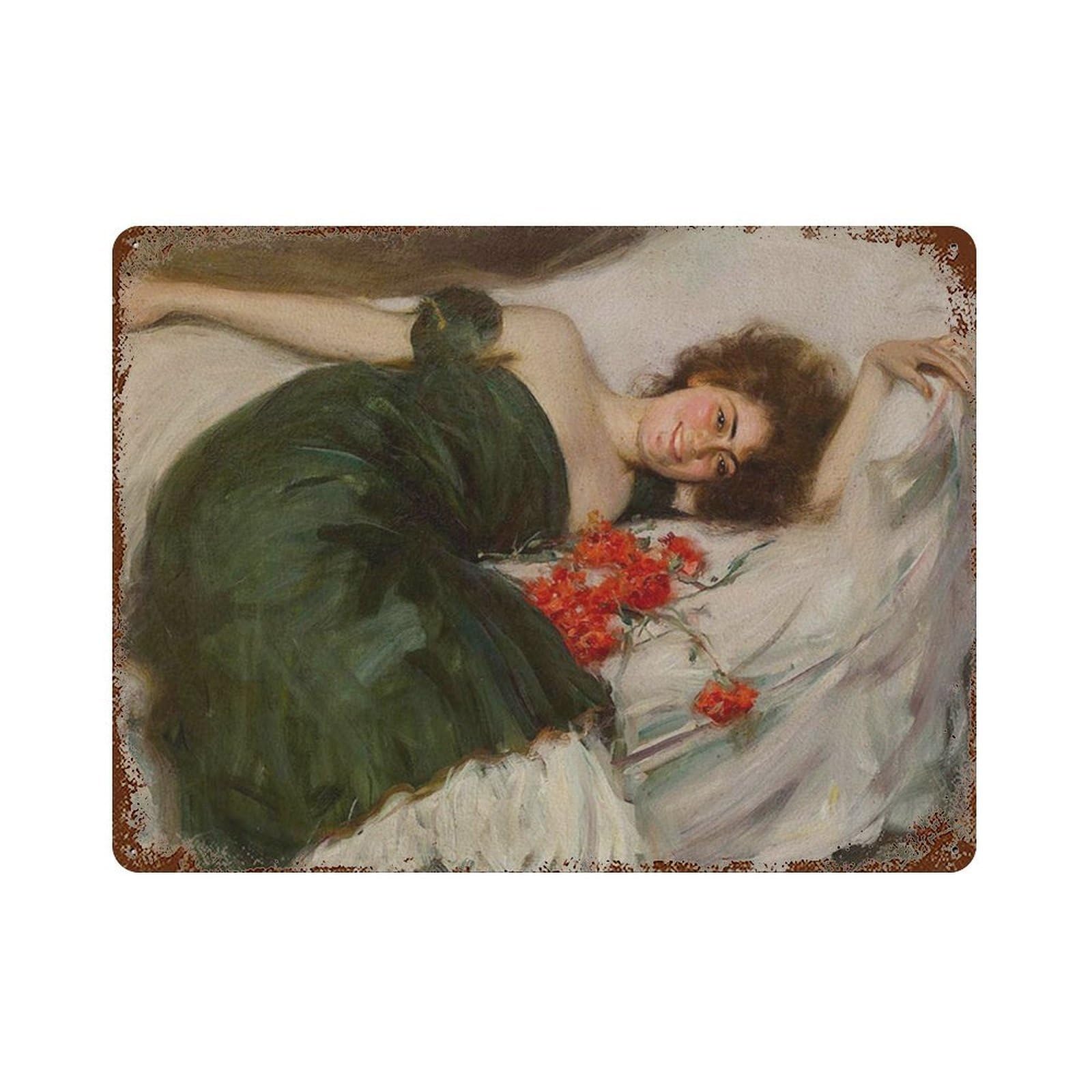xiaoxiaoshen Vintage Woman Portrait 19th Century Reclining Lady With Flowers Wall Decor Art Metal Tin Poster Modern Home Decor Art Home Bar Shop Decorations Vintage Sign 30x40cm
