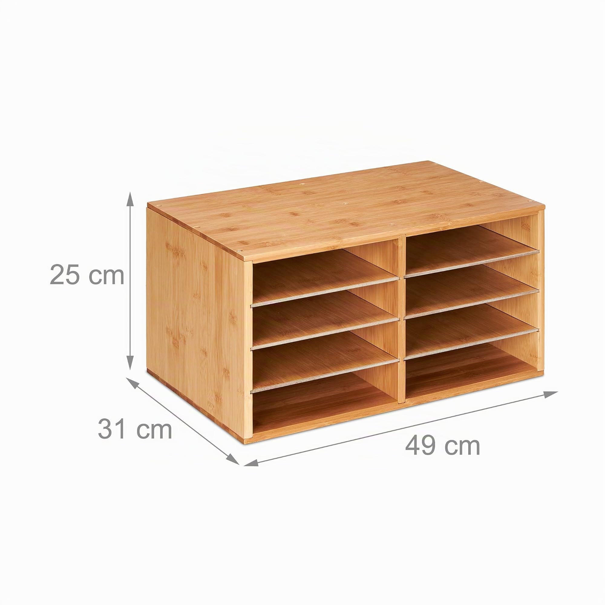 Relaxdays Organiseur de Documents en Bambou, DIN A4, 8 espaces, pour Le Bureau, Ouvert, HxLxP : 25 x 49 x 31 cm, Naturel