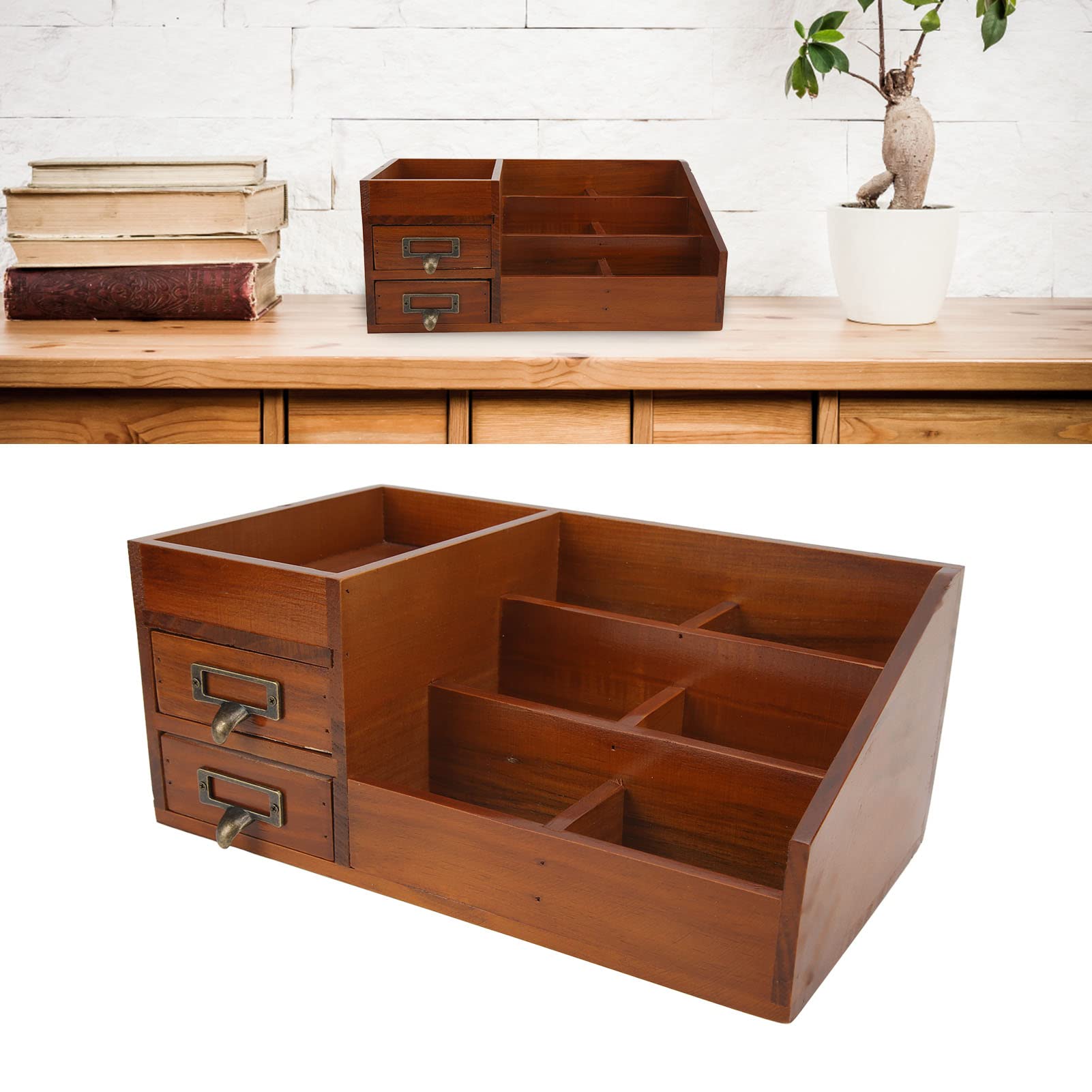Vintage MakeupDesk Schubladenaufbewahrung Kosmetik & JewelryBox Stilvolle Holzaufbewahrungslösung für Zuhause & Büro Elegantes Schreibtischzubehör