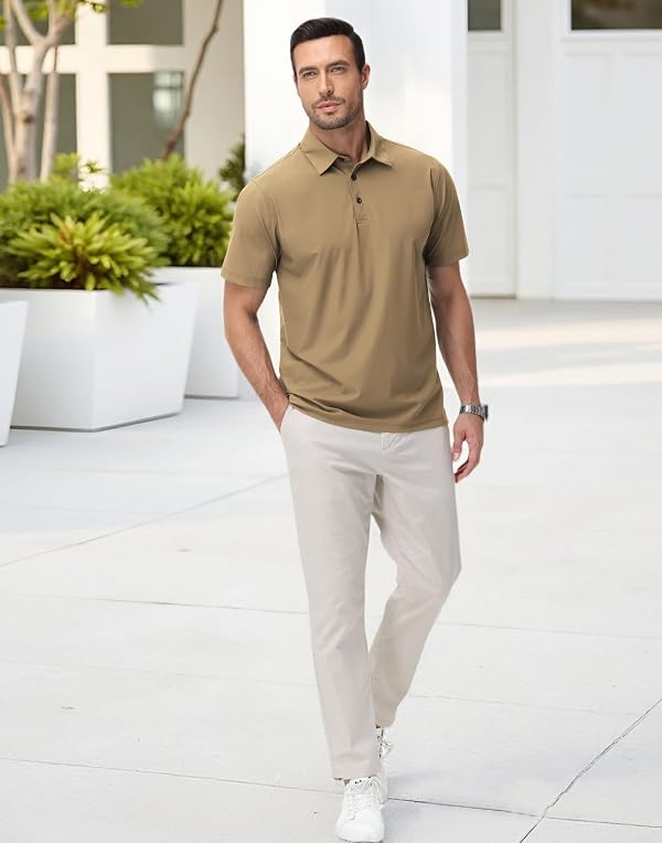 Golf Polos for Men Dry Fit - Mens Collared Golf Shirts Short Sleeve Athletic Sports Performance Polo Shirt for Men Moisture Wicking Khaki by EEQ - Used condition - Image 7