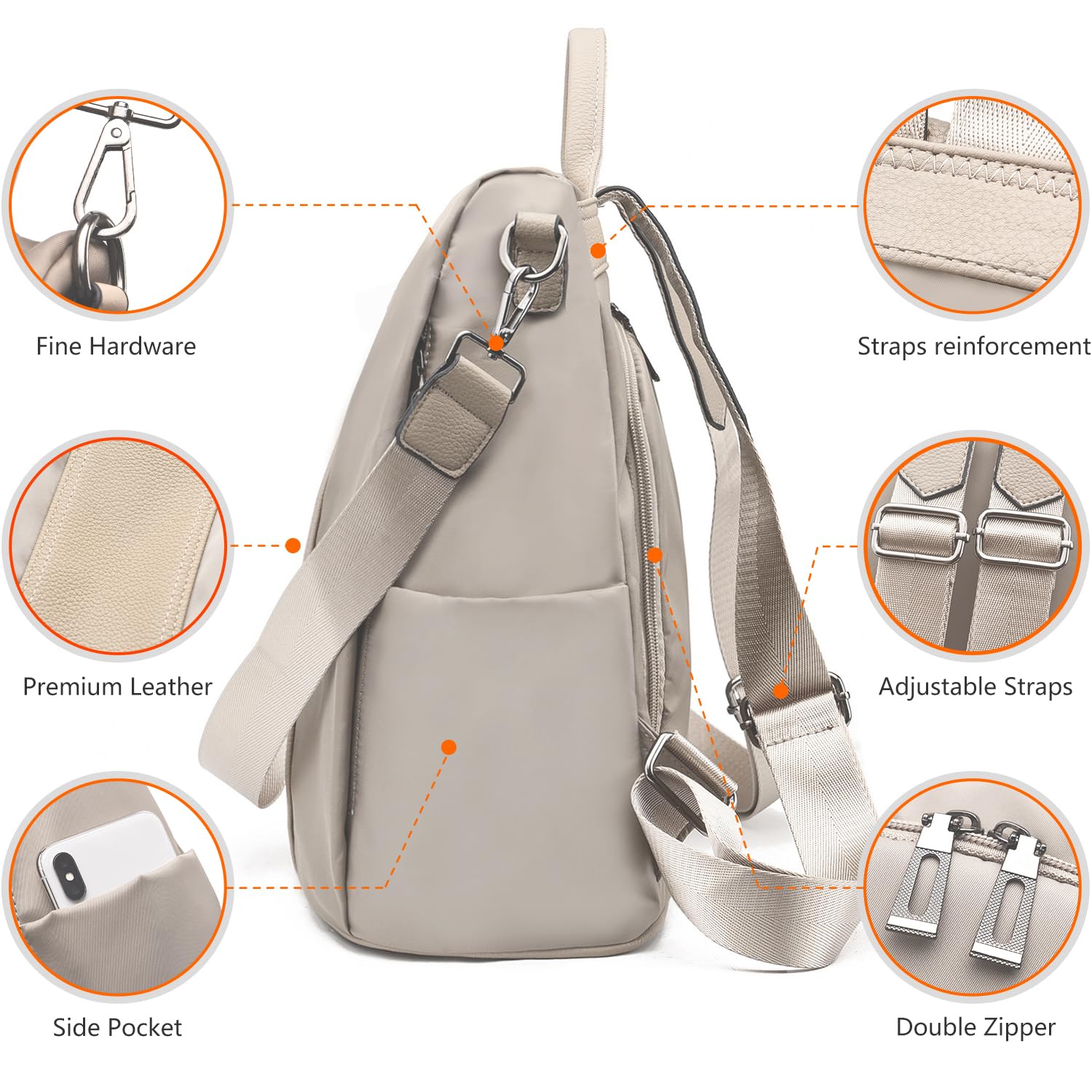 Charmore Zaino da Donna Antifurto Borse Nylon impermeabile Daypack Spalla per Viaggio Lavoro Scuola