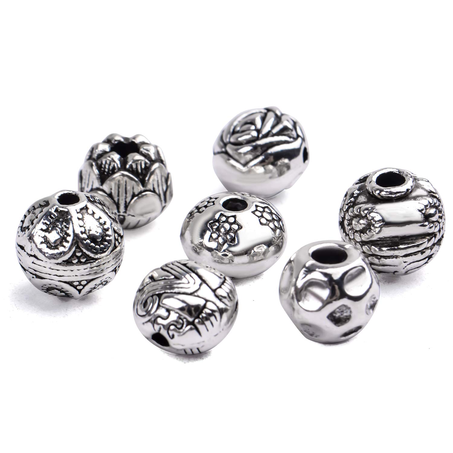 100 G (environ 40 à 60 Pièces) De Petites Perles D'espacement Rondes Tibétaines En Vrac Pour Fabrication De Bracelets, Colliers, Bijoux, 8 à 12 Mm