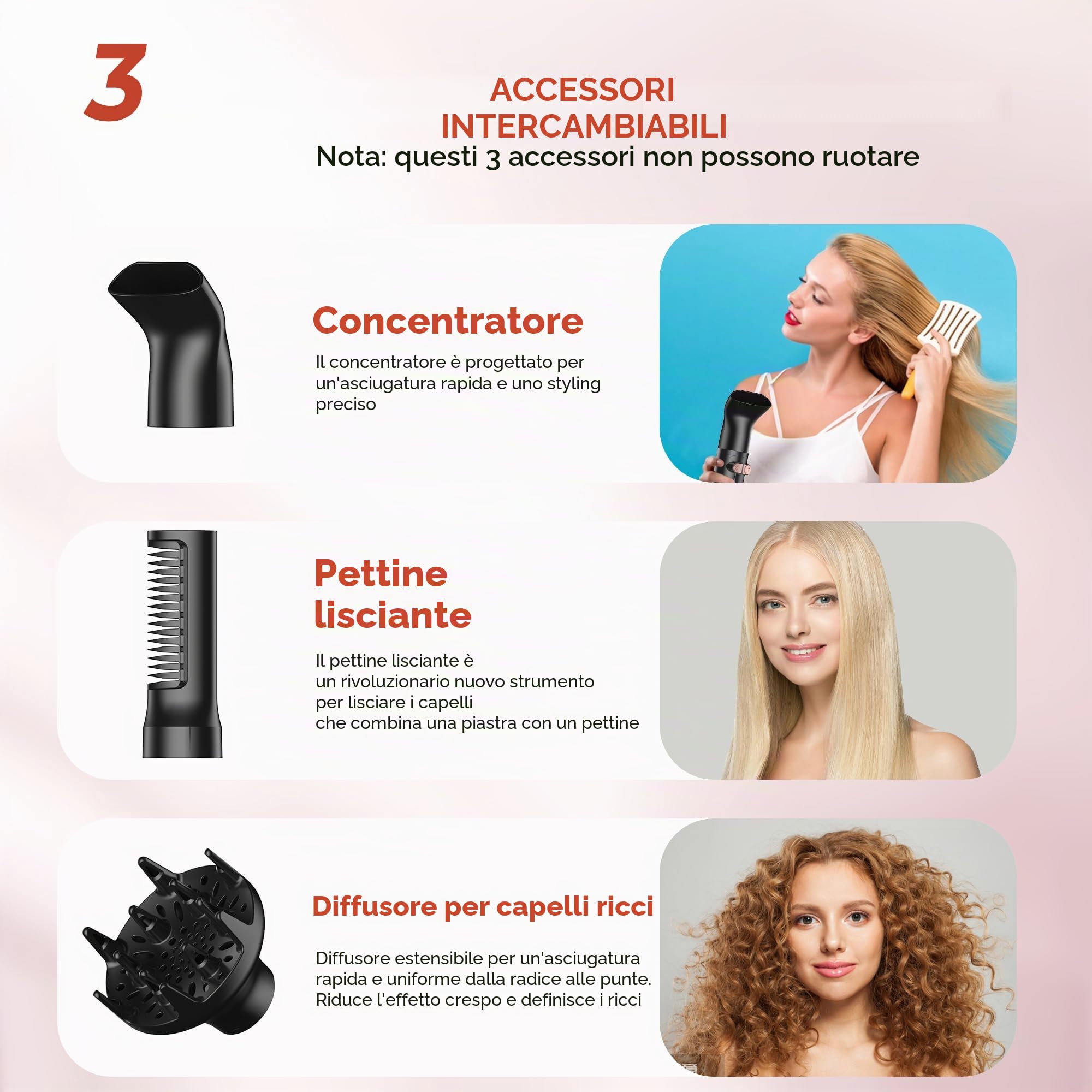 Hairstyle Airstyler 5 in 1 con spazzola rotante ad aria calda da 1000 W, spazzola per asciugacapelli, spazzola rotonda, arricciacapelli ad aria, spazzola per acconciature, styler multistyler per