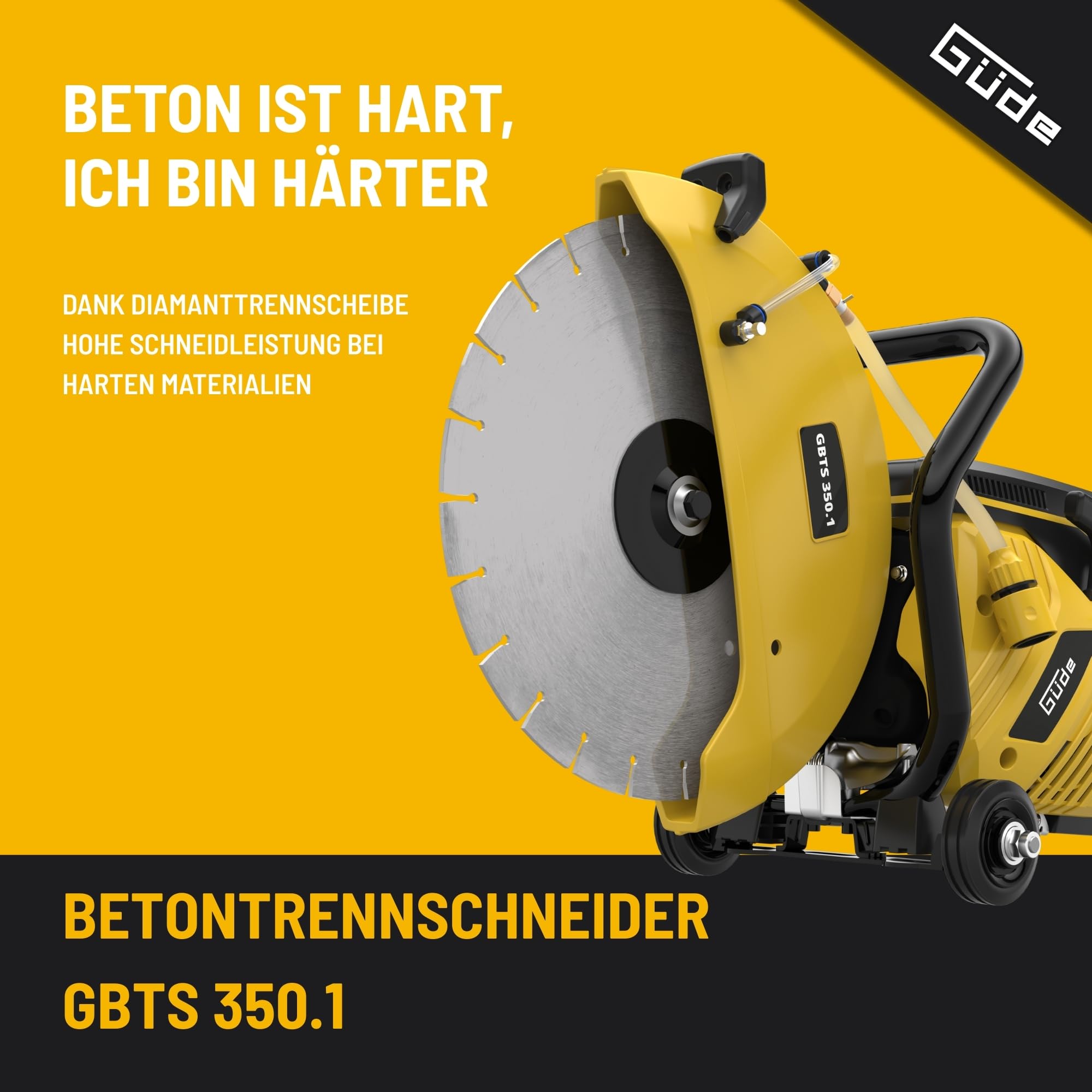 Güde GBTS 350.1 przecinarka do betonu (silnik 2-suwowy, 2,9/3,9 (kW/PS), skok 65 cm³, maks. głębokość cięcia 125 mm, średnica tarczy tnącej 350 mm, cięcie na mokro i na sucho, w zestawie tarcza