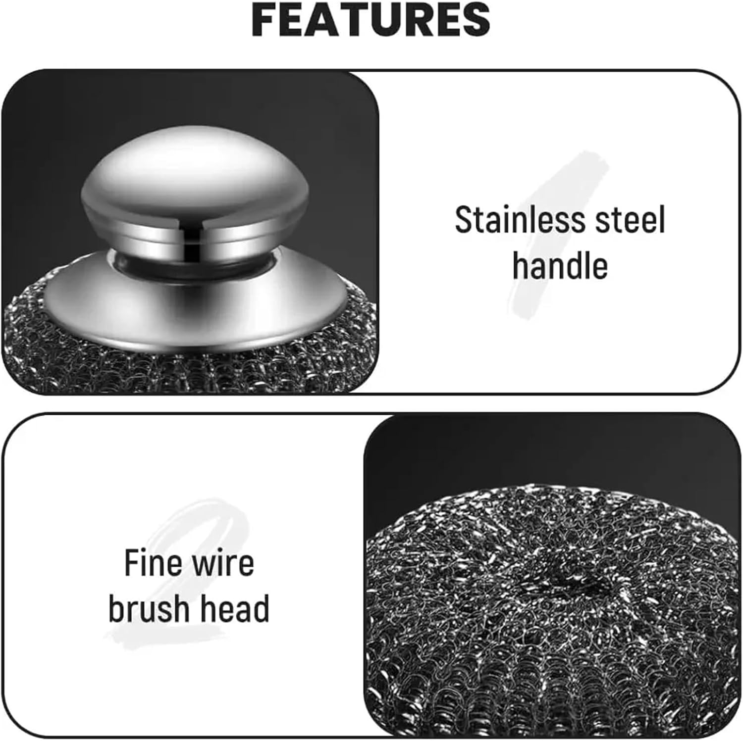 Stainless Steel Scourer 15pcs Steel Wool Scrubber Stainless Steel Handle Steel Ball Cleaning Brush