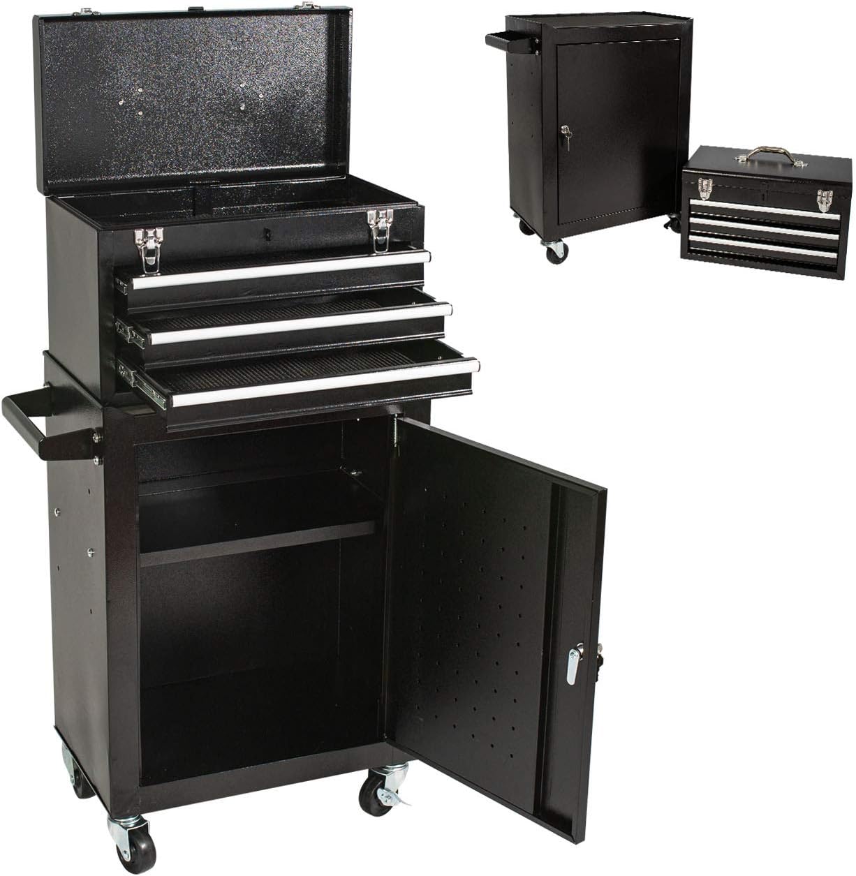 Eco Home 3-Drawer Tool Chest,High Capacity Tool Box with Wheels and Lockable Drawers,Rolling Tool box Movable Tool Storage Cabinet,Large Capacity Tool Boxes for Garage and Warehouse (BLACK)