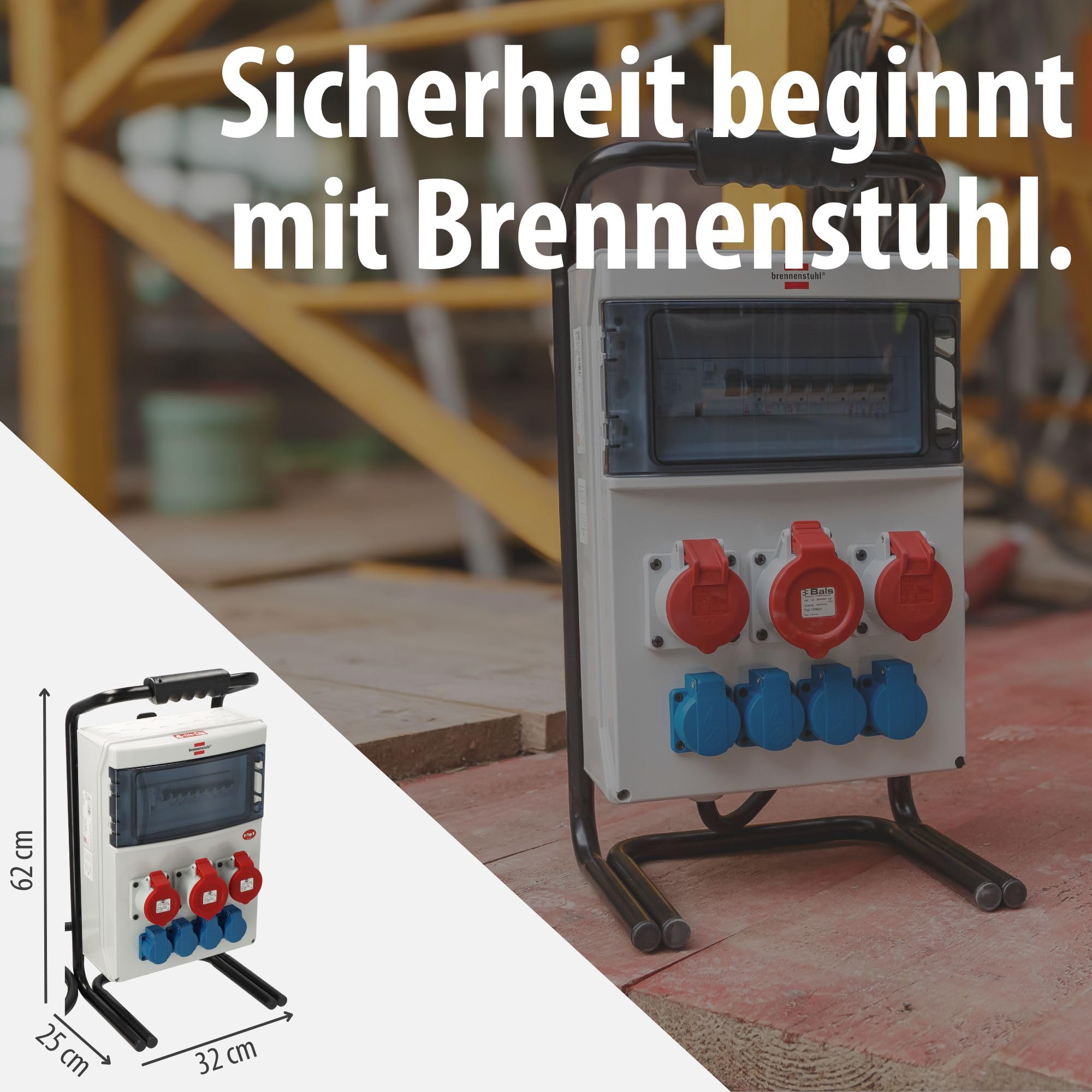 Brennenstuhl Tragbarer Bau-Stromverteiler IP44 mit FI-Schutzschalter Typ B