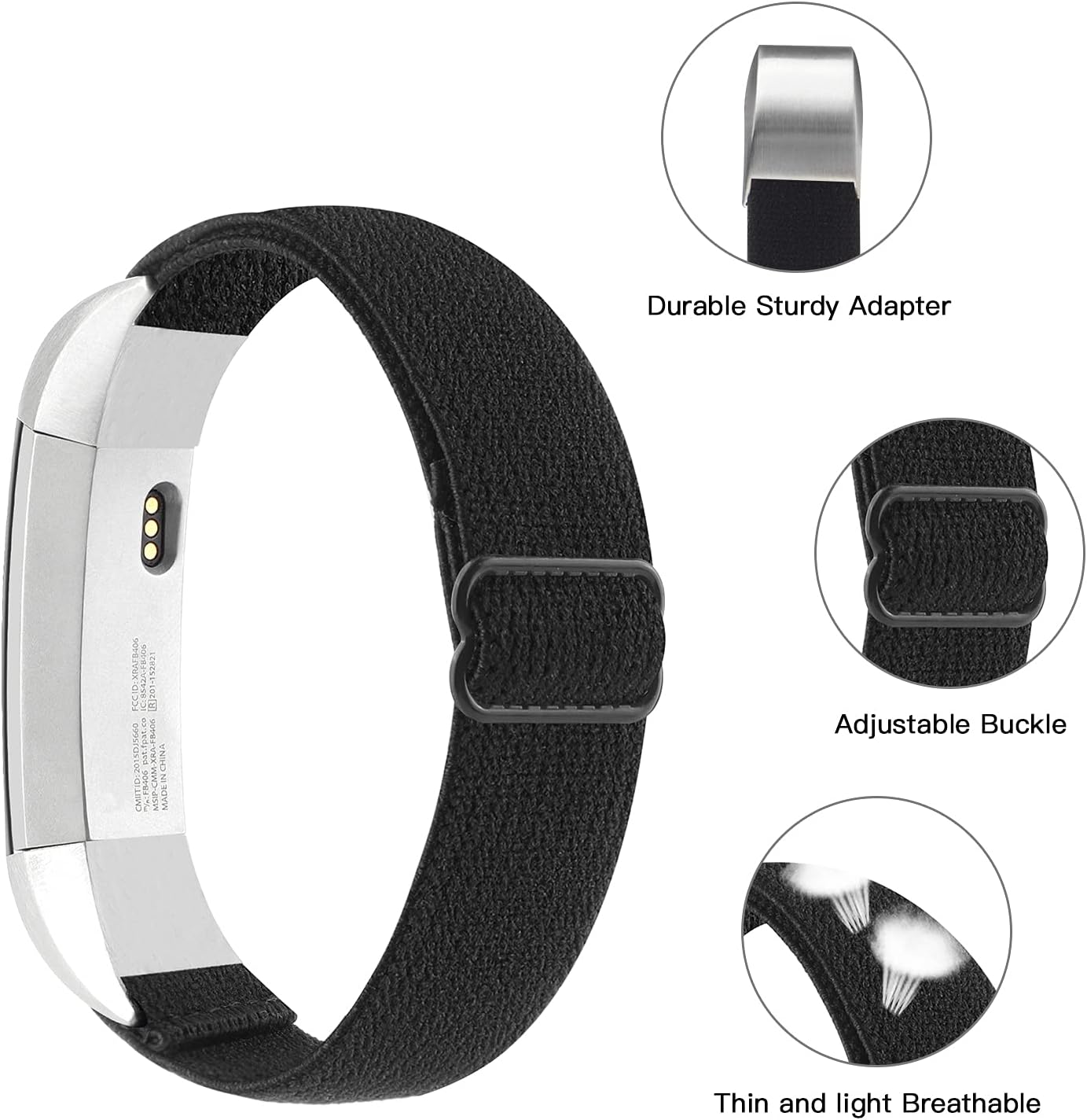 Adjustable Elastic Bands Compatible with Fitbit Alta/Alta HR, Soft Stretchy Nylon Sports Breathable Replacement Wristbands for Women Men (Black)