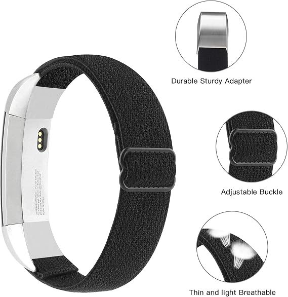 Adjustable Elastic Bands Compatible with Fitbit Alta/Alta HR, Soft Stretchy Nylon Sports Breathable Replacement Wristbands for Women Men (Black)