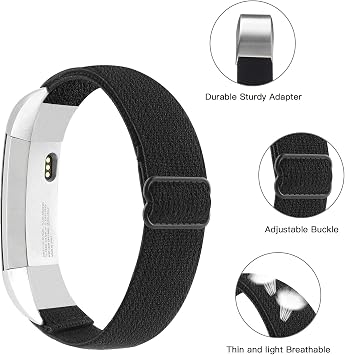 Adjustable Elastic Bands Compatible with Fitbit Alta/Alta HR, Soft Stretchy Nylon Sports Breathable Replacement Wristbands for Women Men (Black)