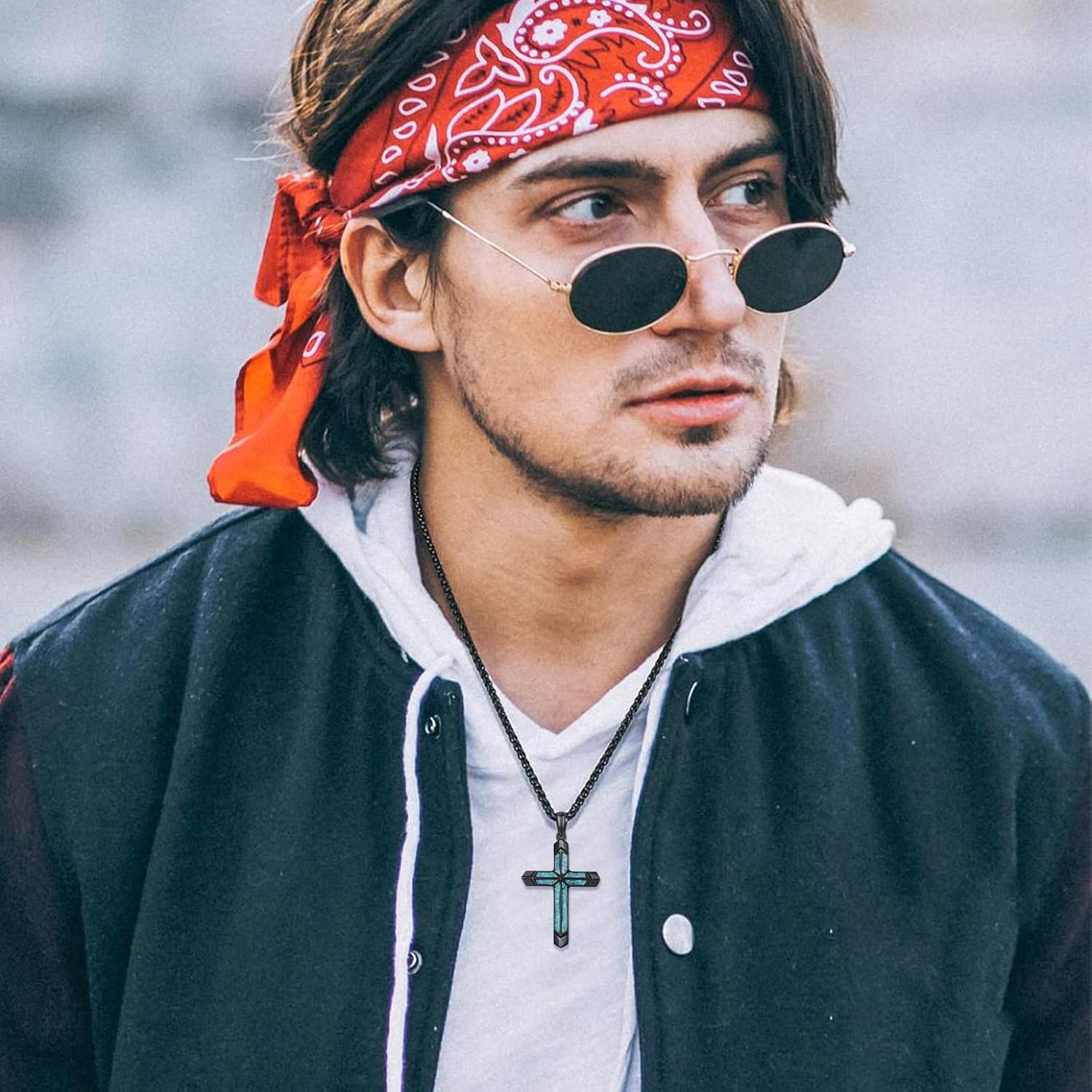 TwoAnts Cross Necklace for Men 925 Sterling Silver Turquoise Cross Pendant Necklace Religious Protection Jewelry Gifts for Women - Image 3