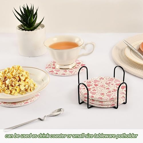 Miniatura 6 de Cute Hearts Drink Coasters Coasters for Dining Table with Holder Set of 6 Coasters for Office Home Decor