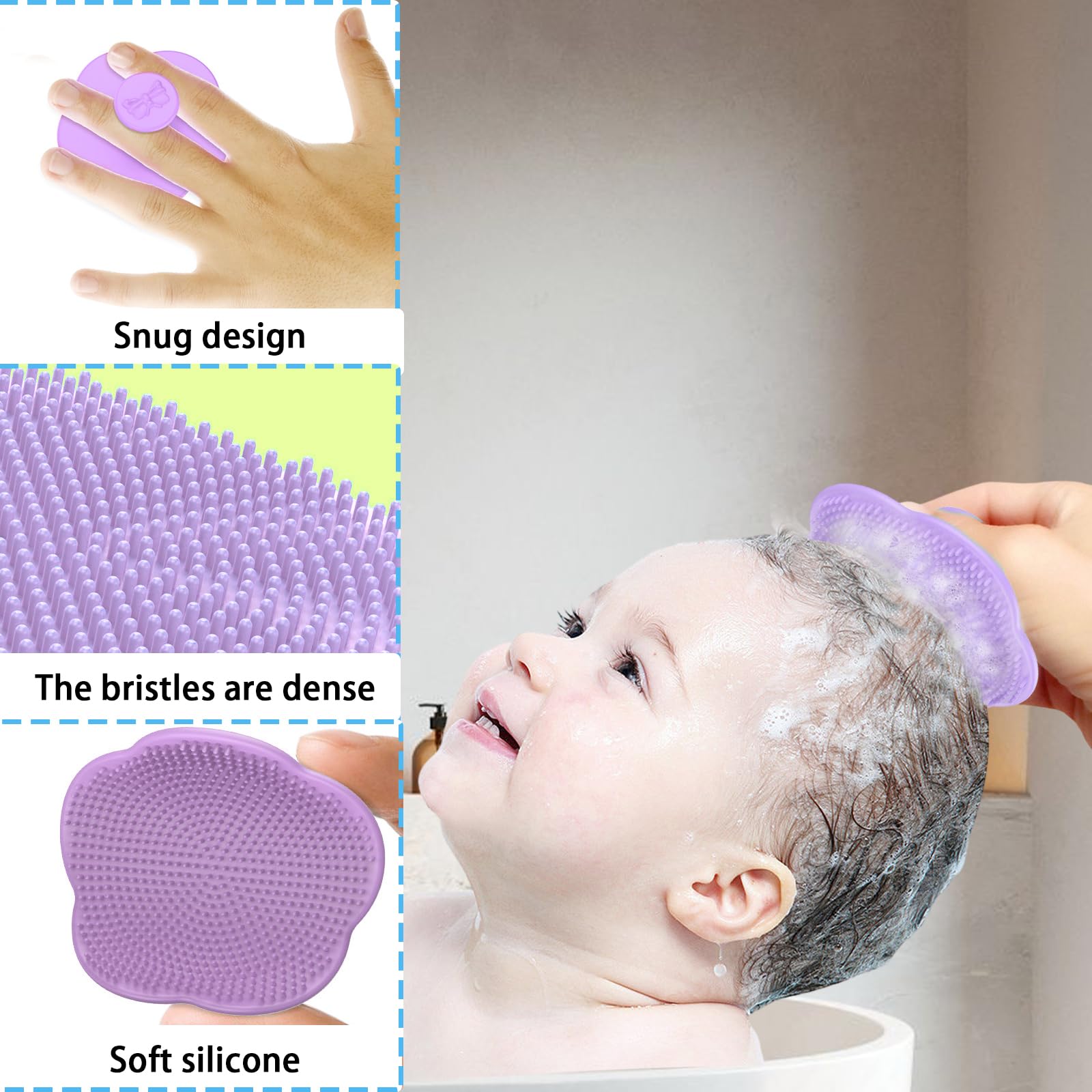DALAETUS 3 Pièces Peigne pour Bébé, Brosse à Cheveux pour Bébé, Peigne à Cheveux en Silicone avec Brosse à Shampoing Ovale et Brosse à Shampoing Fleurie pour Bébé et Nouveaux Nés