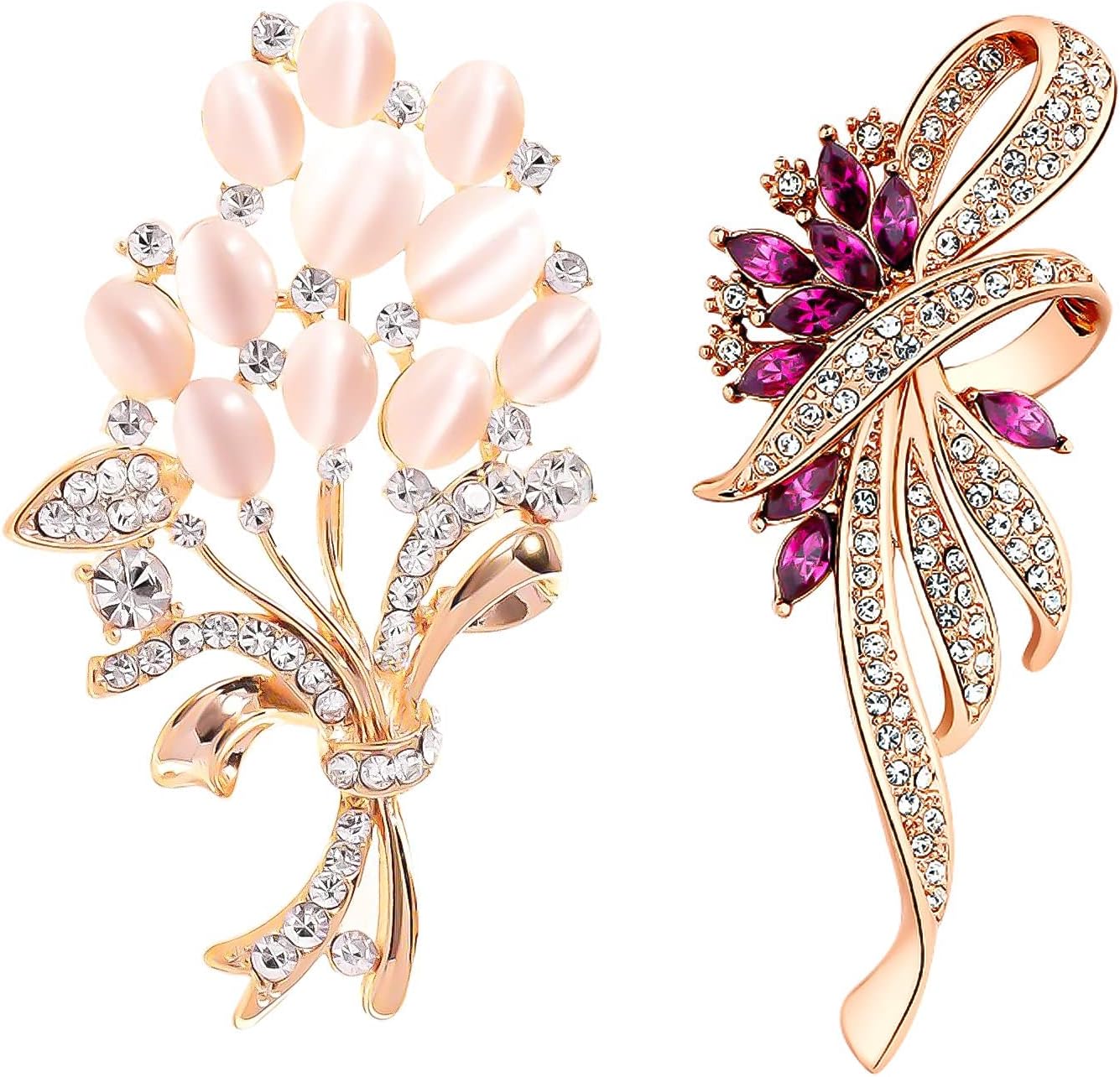 Excefore Brooches for Women, Set of 2 Rhinestone Brooch Pins, Elegant Gold Crystal Floral Wedding Bouquet Brooch
