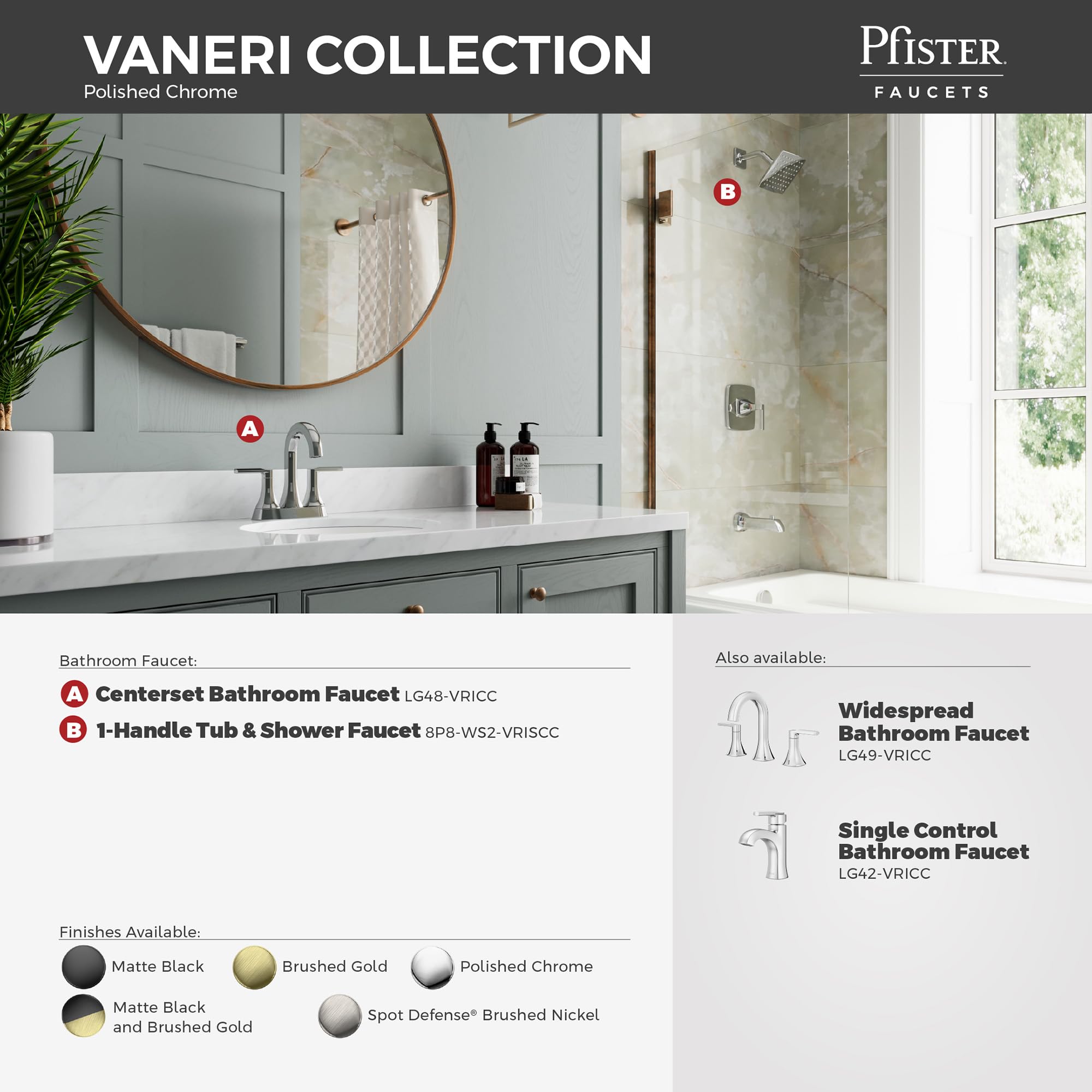 Pfister Vaneri LF049VRICC - Grifo para lavabo de baño, 20.3 cm, 2 asas, 3 agujeros, acabado cromado pulido