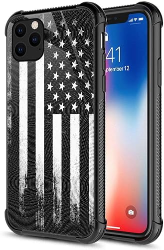 Carcasa para iPhone 11, color negro y rojo en diseño de veta de madera, para hombres y niños, diseño gráfico de cristal templado 9H, a prueba de