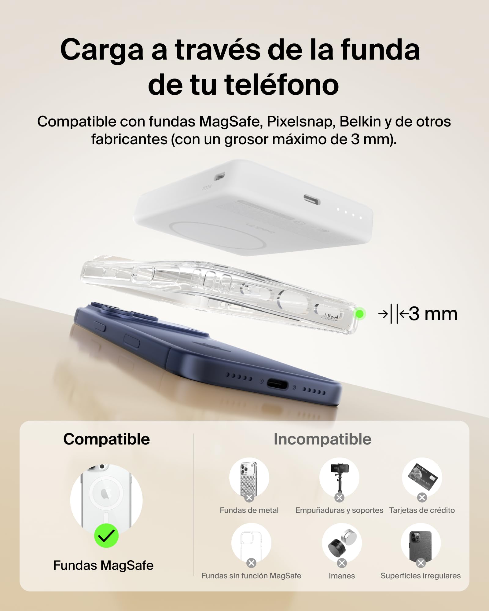 Belkin BoostCharge Batería Externa Magnética Delgada 10000mAh - Blanco | Power Bank con Soporte, Anillo Magnético, 1 Puerto USB-C, Cable Incluido, Autorizada como Equipaje de Mano, Batería Portátil