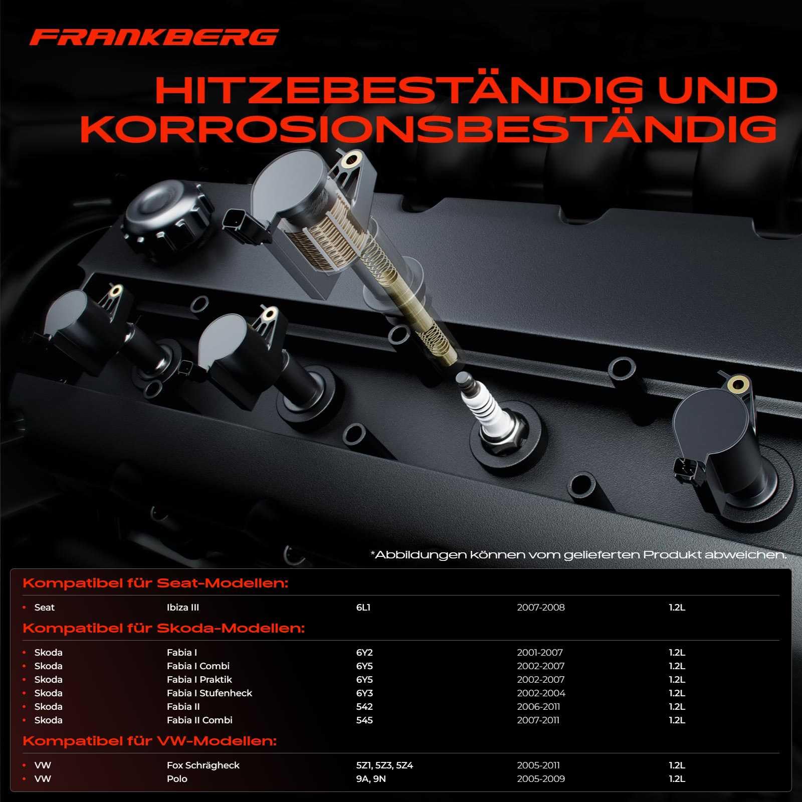 Frankberg 3x Bobine di accensione Modulo di accensione Compatibile con Polo 9A 9N 1.2 Fox Compatto 5Z1 5Z3 5Z4 1.2 Fabia I 6Y2 1.2 Ibiza III 6L1 1.2 Fabia II Combi 545 1.2 Replace# 03D905115