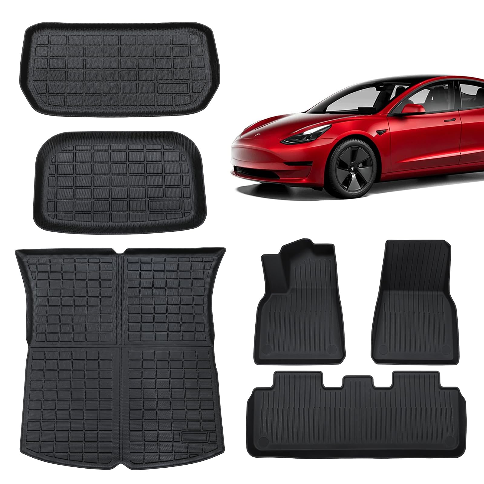 Photo 1 of HerKoTianGo All-Weather Floor Mats for Tesla Model Y 2021 2022 2023 Custom Fit Cargo Liner Rear Cargo Tray Trunk Mats Interior Accessories