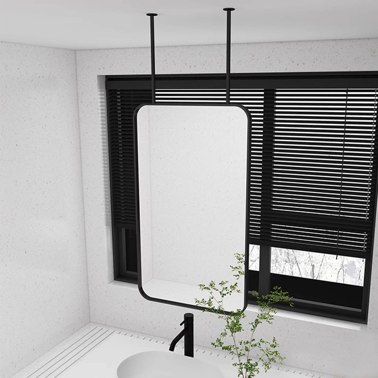 SXFSDOU Black Rectangle Metal Framed Mirror, Suspended Bathroom Mirror Entryway Bedroom Vanity/Wall Decor Customizable Boom(50cmx70cm)