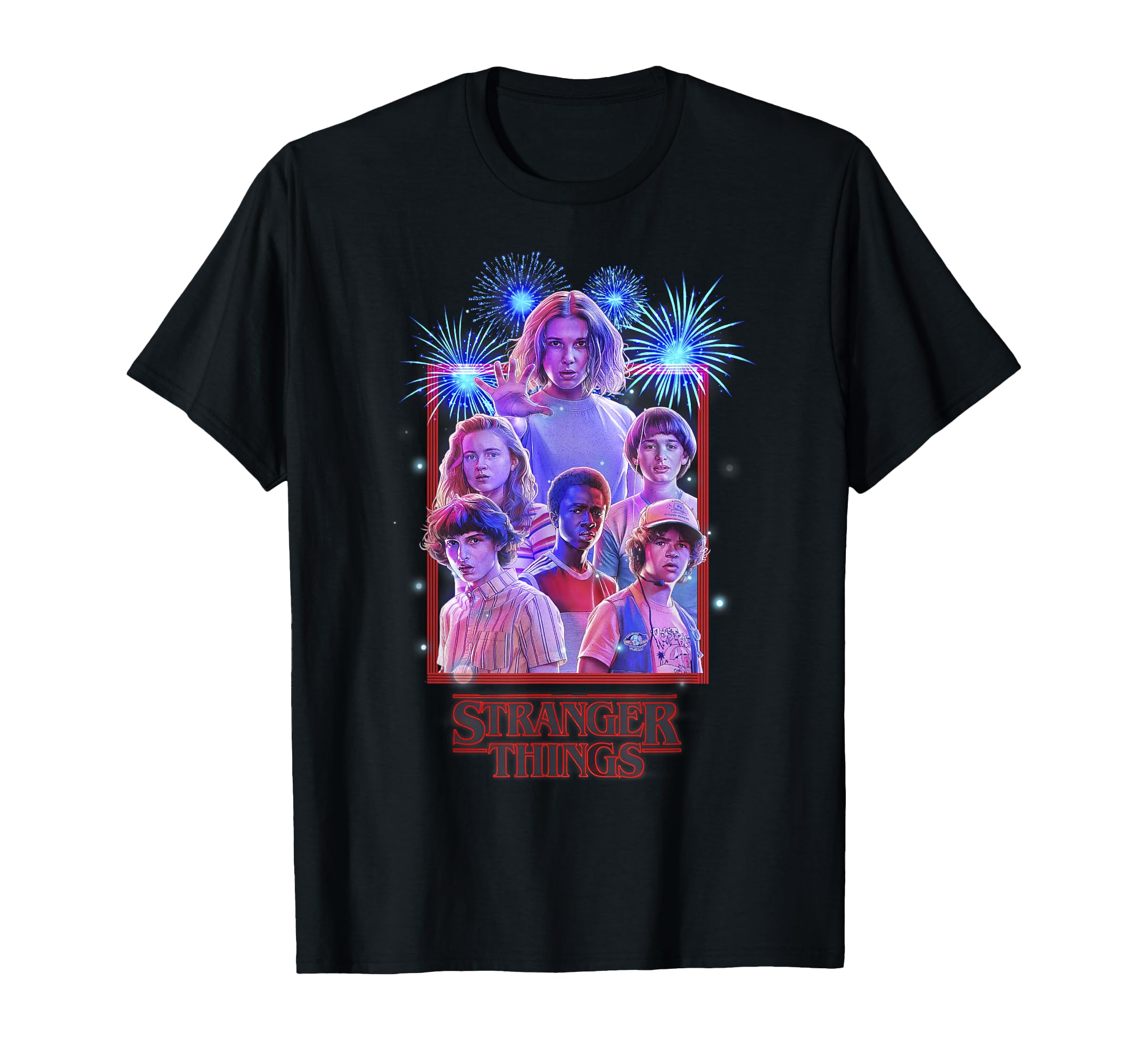 Netflix Stranger Things Group Shot Fireworks Poster T-Shirt