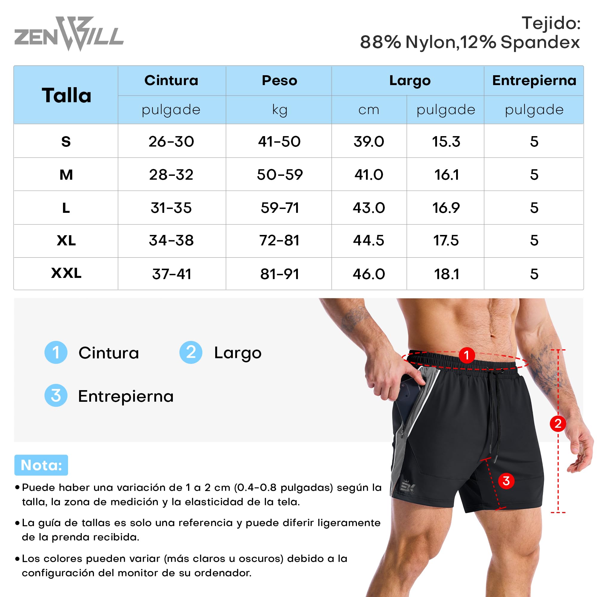 ZENWILL DRI-Armor Męskie spodenki sportowe z zamkiem błyskawicznym Krótkie spodnie do biegania, lekkie spodenki do siłowni szybkoschnące