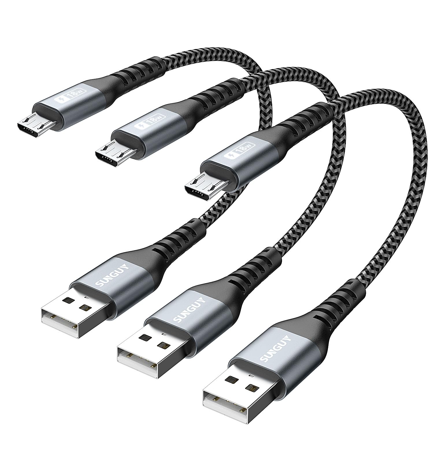 SUNGUY Micro USB Kabel kurz,3x 15CM Micro USB Laden und Datenkabel für Samsung, Huawei, Xiaomi, Kindle, Power Bank, Headset -Grey