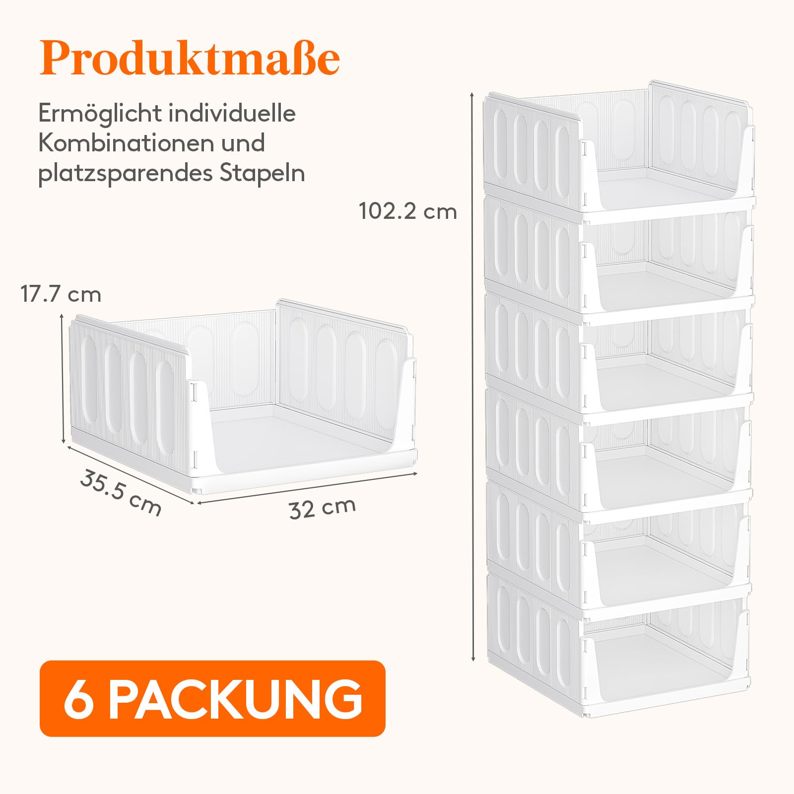 Lifewit 6 Pack Stapelbar Kleiderschrank Wardrobe Organizer für Kleidung, Kunststoff Ausziehbar Ordnungssystem Schrank für T-shirt, Innen Aufbewahrungsbox für Küche, Wohnmobil, Camping, 35.5 cm Dept