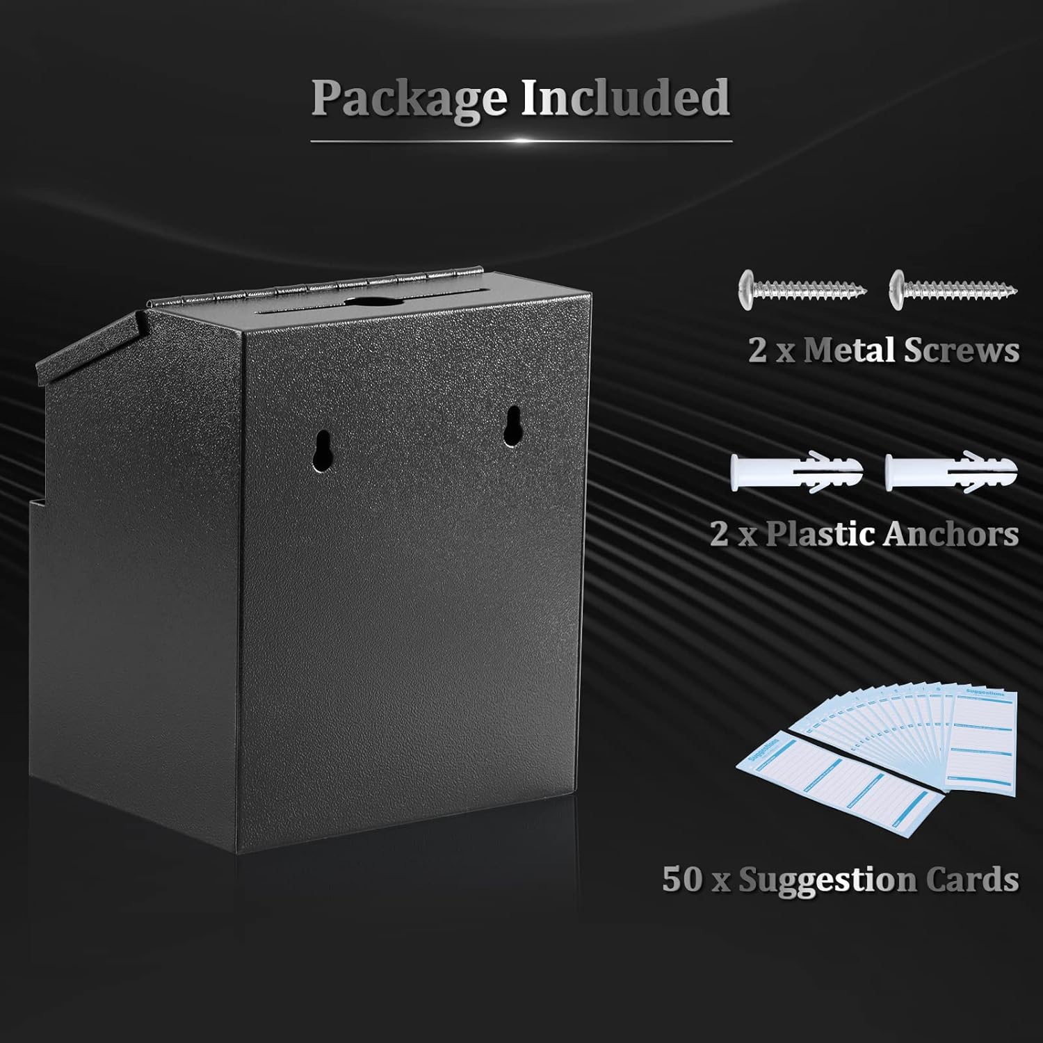 Dalmbox Suggestion Box with Lock Wall Mounted, Drop Box with Combination Lock, Steel Donation Box Collection Box with 50 Suggestion Cards for Office, 7.1”L x 5.9”W x 8.3”H, Black : Office Products
