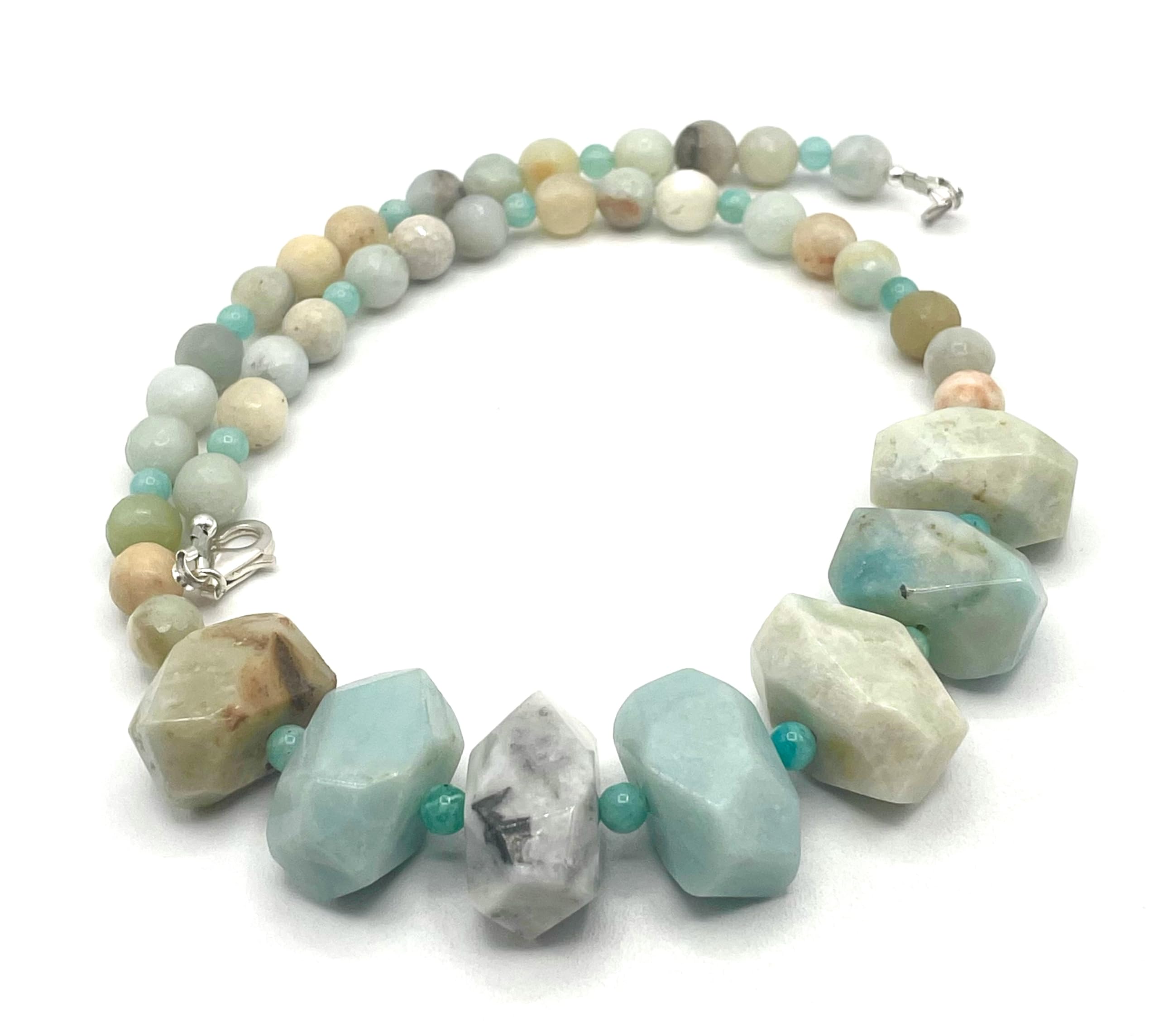 Amazonit Halskette, Naturstein Choker, 925 Sterling Silber, italienischer Edelstein Schmuck, März Birthstone Geschenk für sie, Made in Italy
