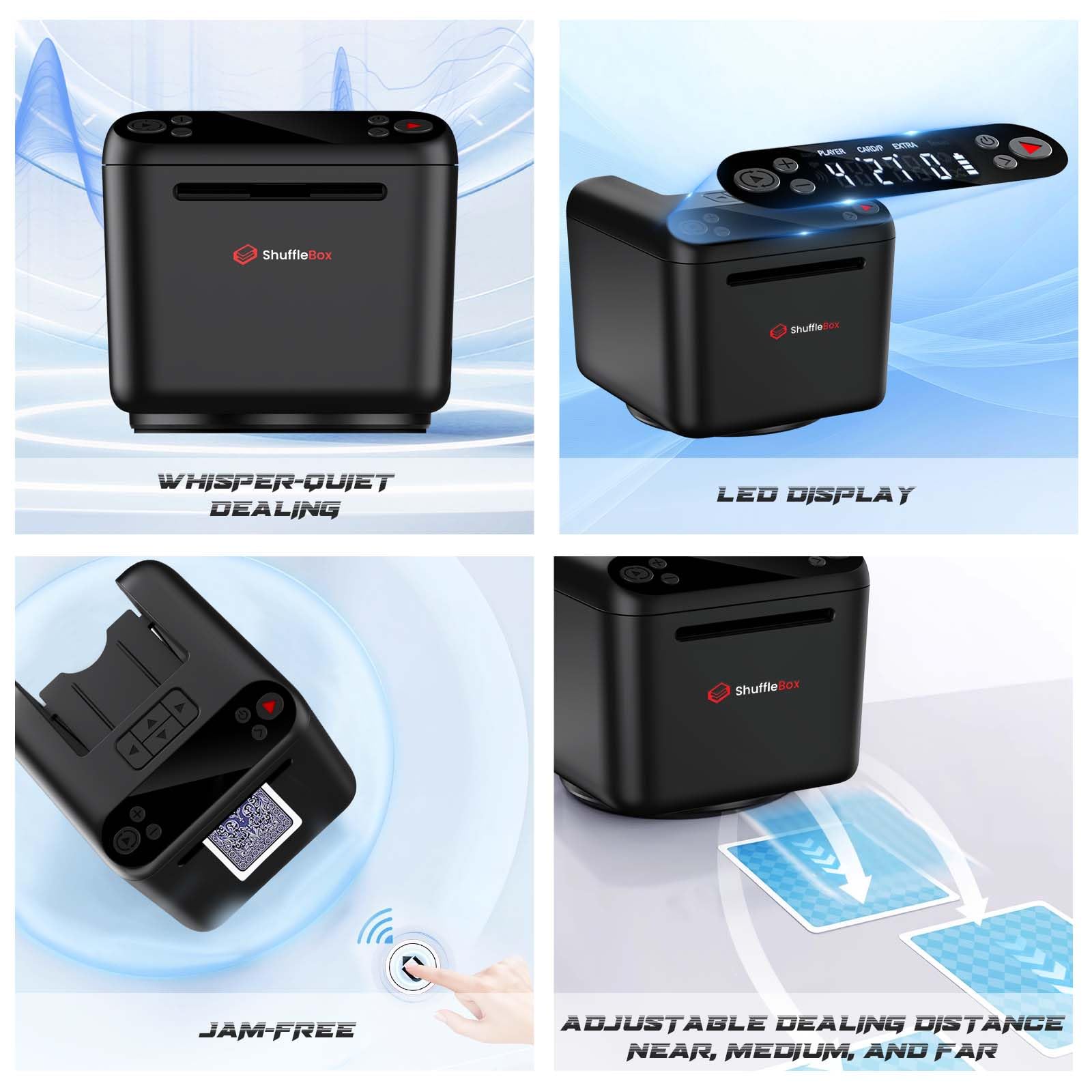 ShuffleBox D1 Distributeur de cartes rechargeable avec télécommandes, prend en charge 1 à 3 jeux de cartes, jeux de poker
