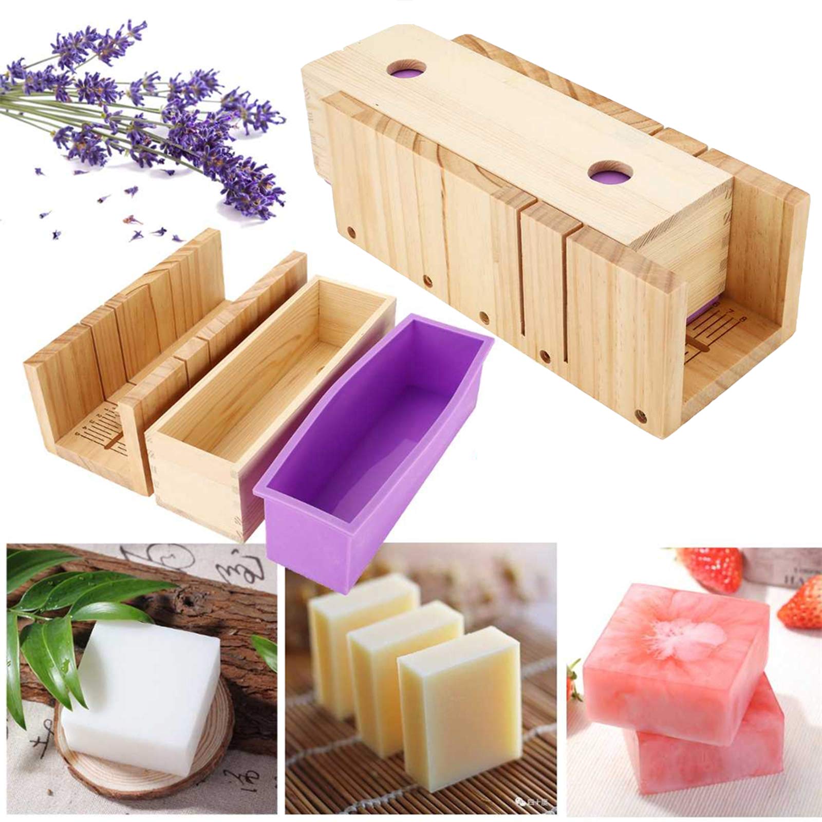 Stampo Per Sapone Fai Da Te Haofy: Stampo Rettangolare In Silicone Con Scatola Di Legno, 28x9x8.2 Cm