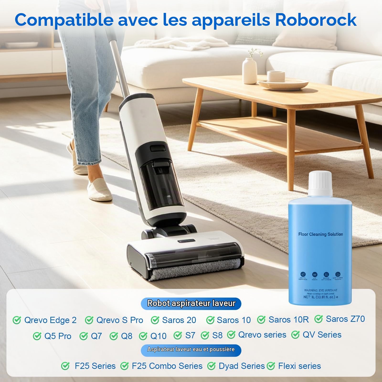 2-Pack Floor Cleaning Solution Compatible with Roborock Saros S8 S7 Q Revo Q Series Floor Cleaner for Hardwood, for Robot & Wet Dry Vacuums Mopping 2L, 33.8 Fl. OZ Original Flavor