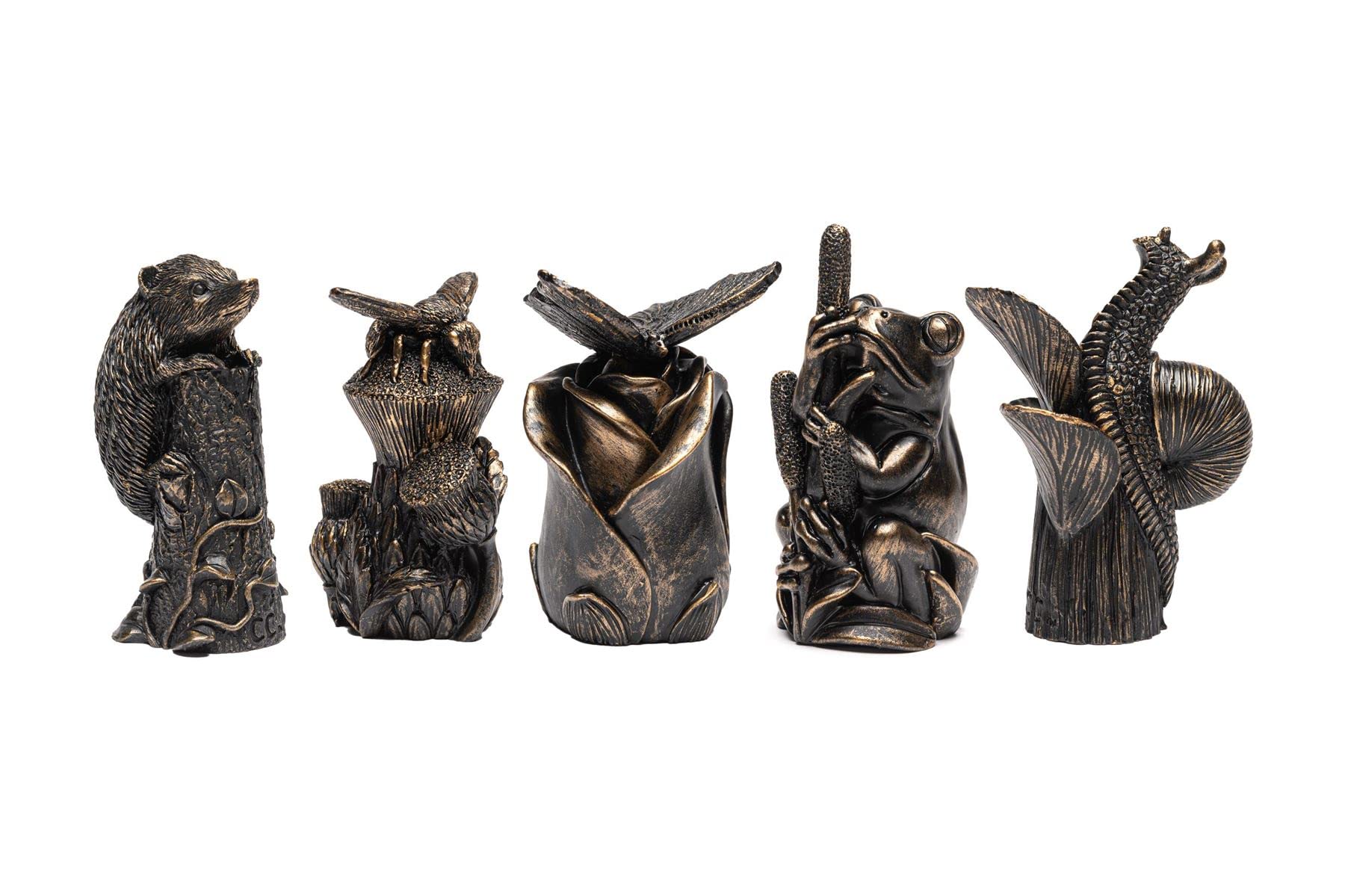 Potty feet Set of 5 Animals & Insects Cane or Stake Toppers Hedgehog, Bee, Butterfly, Frog, Snail
