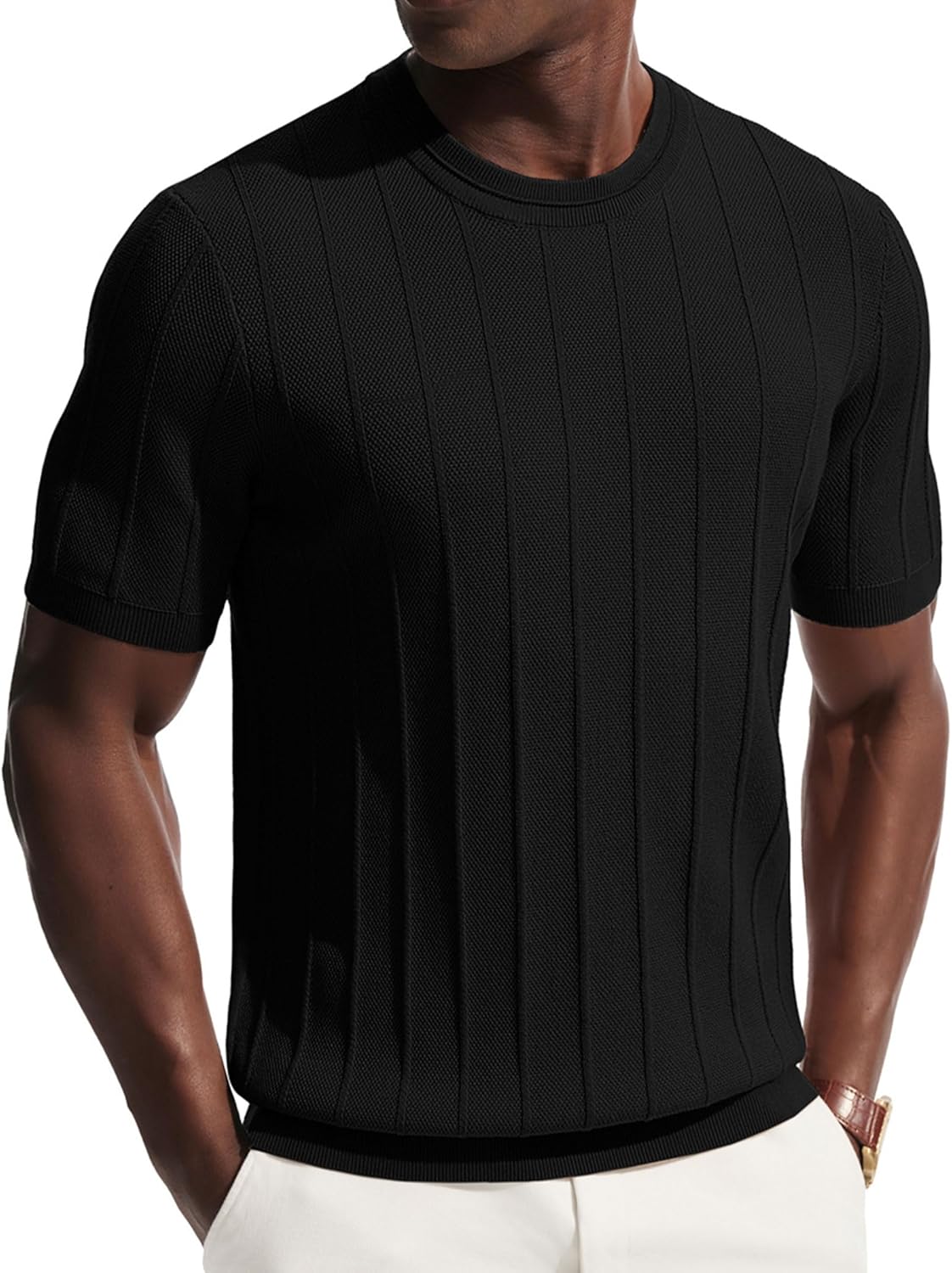 PJ PAUL JONES Mens T-Shirts Short Sleeve Crewneck Knit Texture Shirt Fashion Casual Stretch Tee Shirts